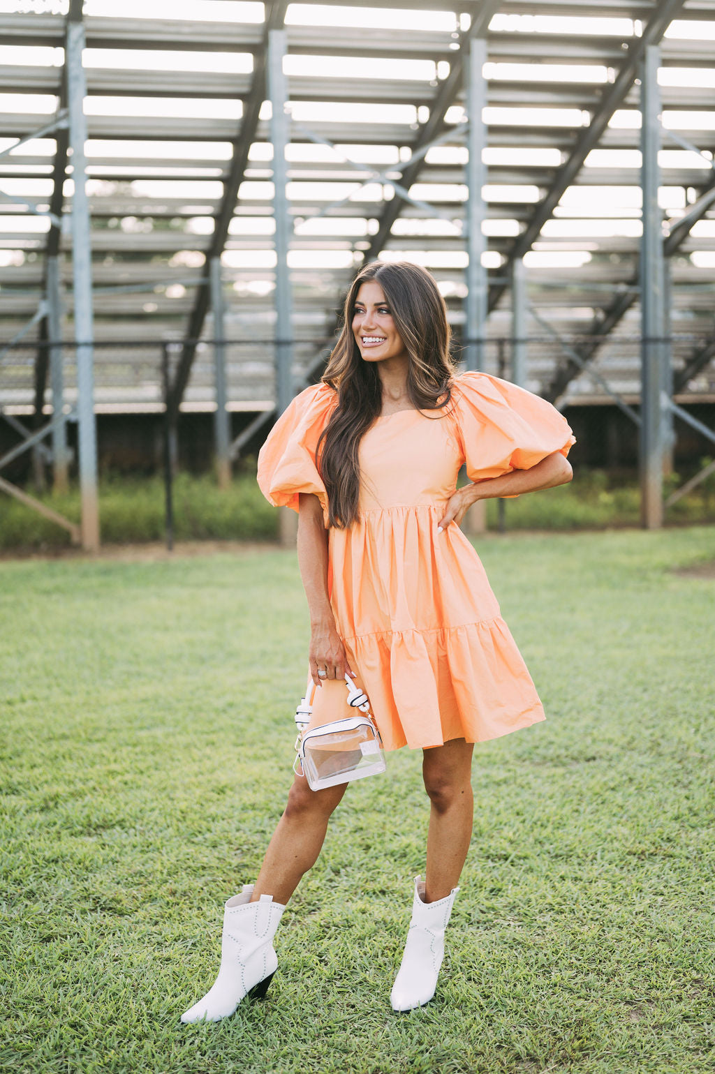 Janie Puff Sleeve Dress-Orange