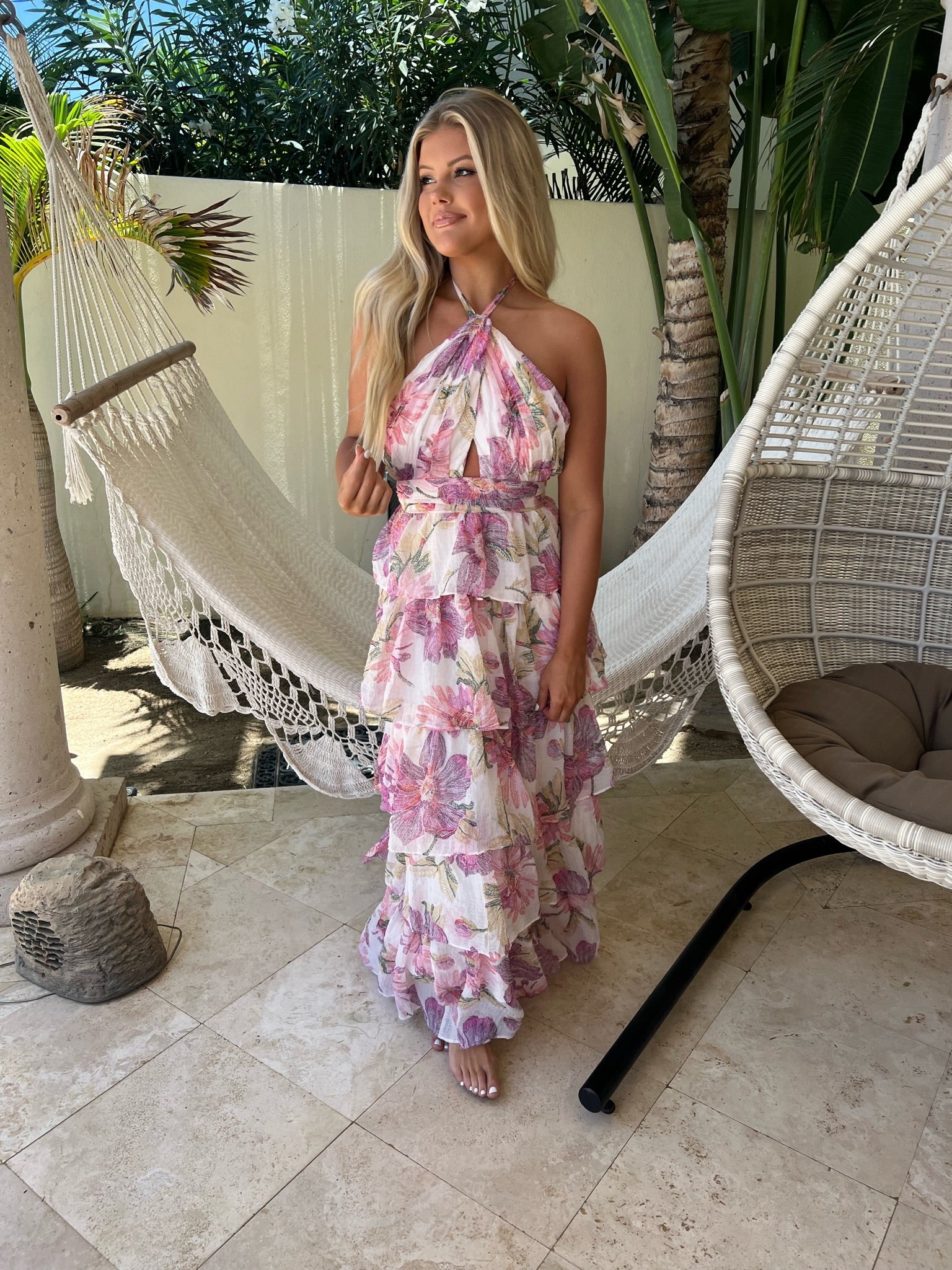 Maya Halter Maxi DressWhite Multi