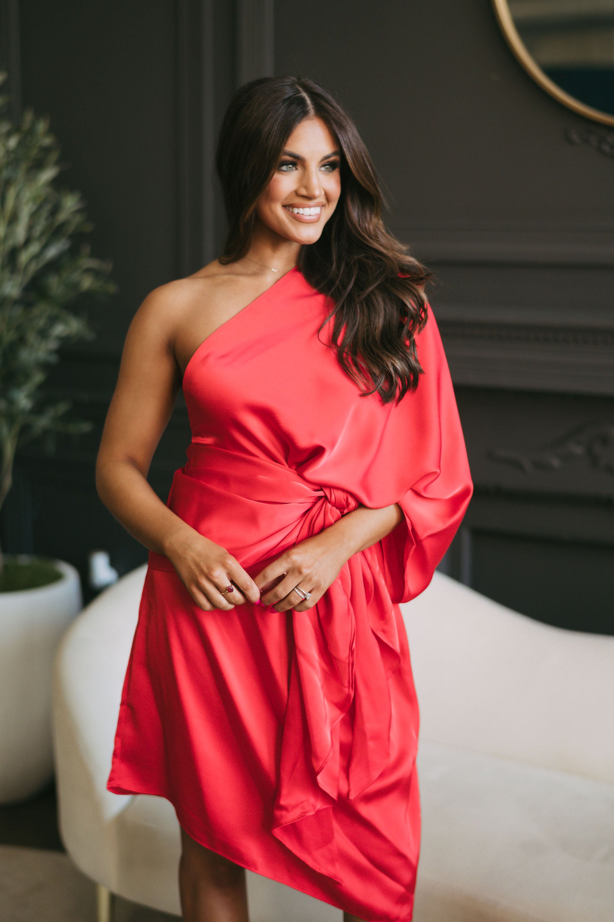Amelia One Shoulder Dress Red