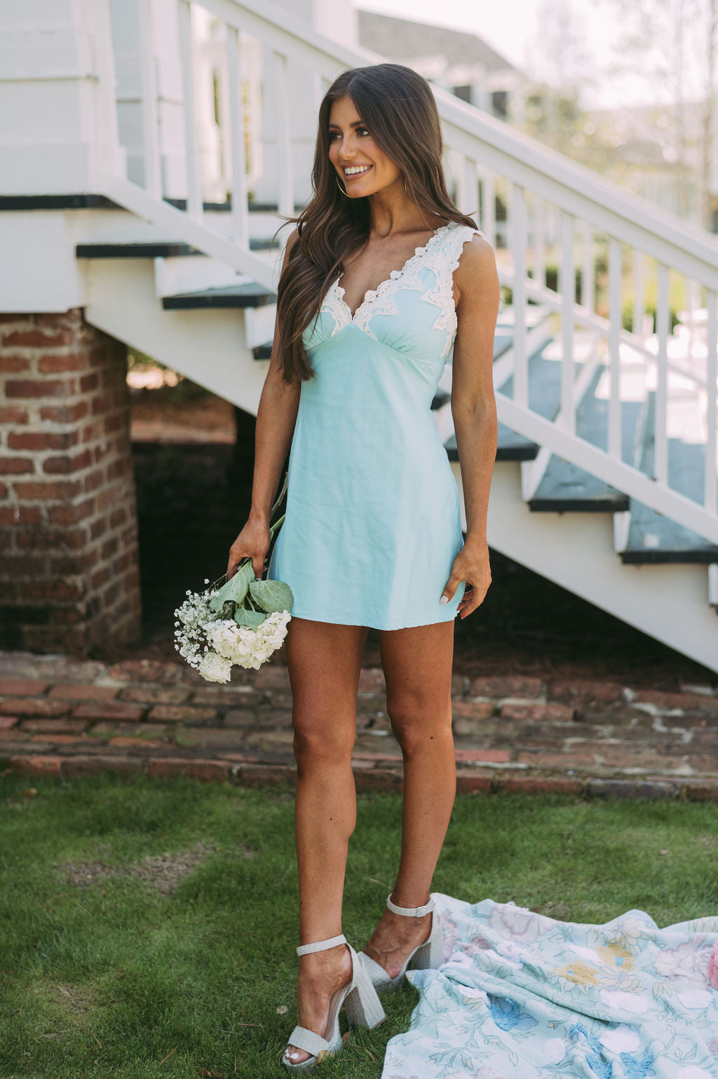 Lace Embroidered Linen DressBaby Blue