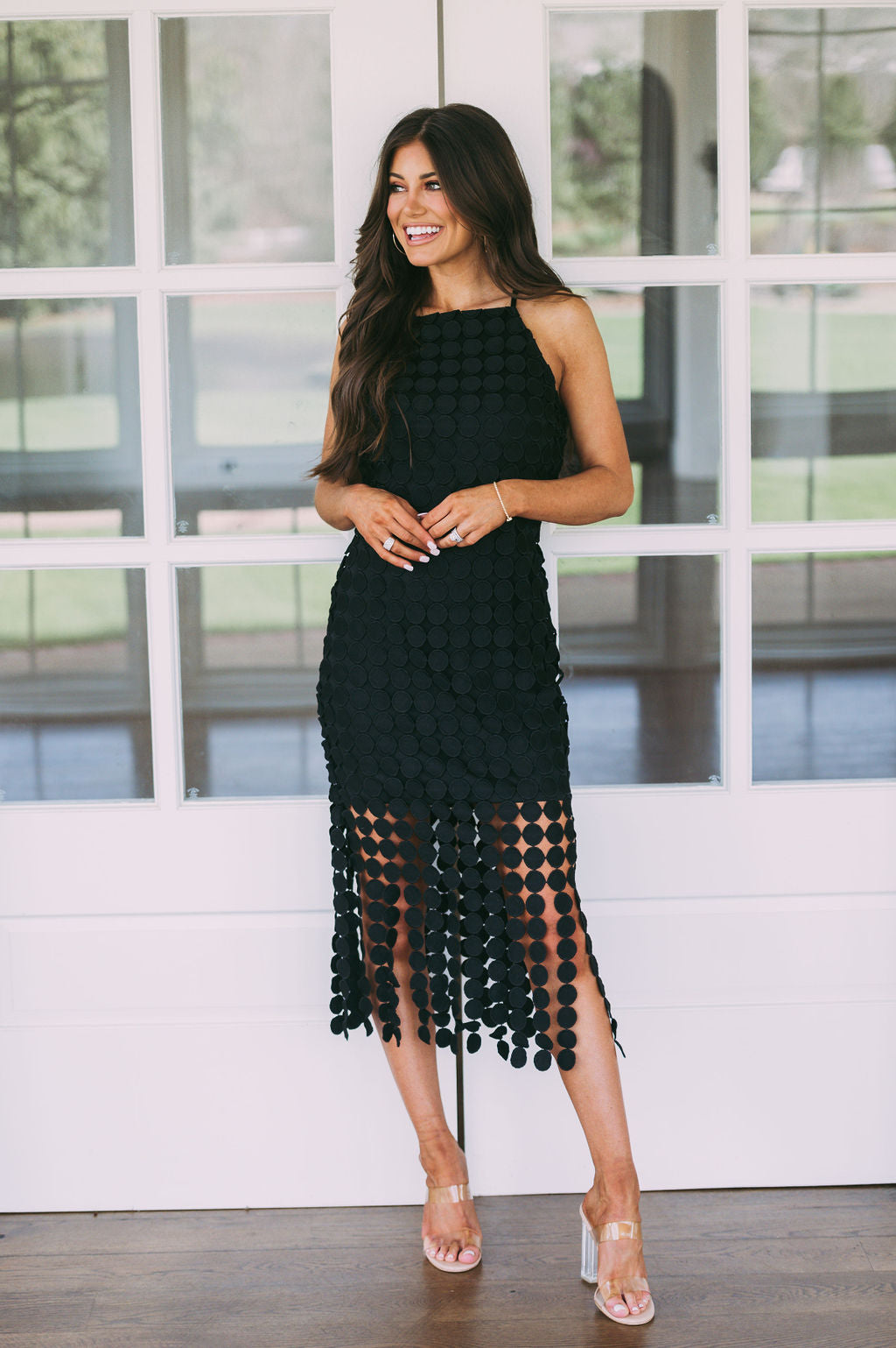 Circular Fringed Midi DressBlack
