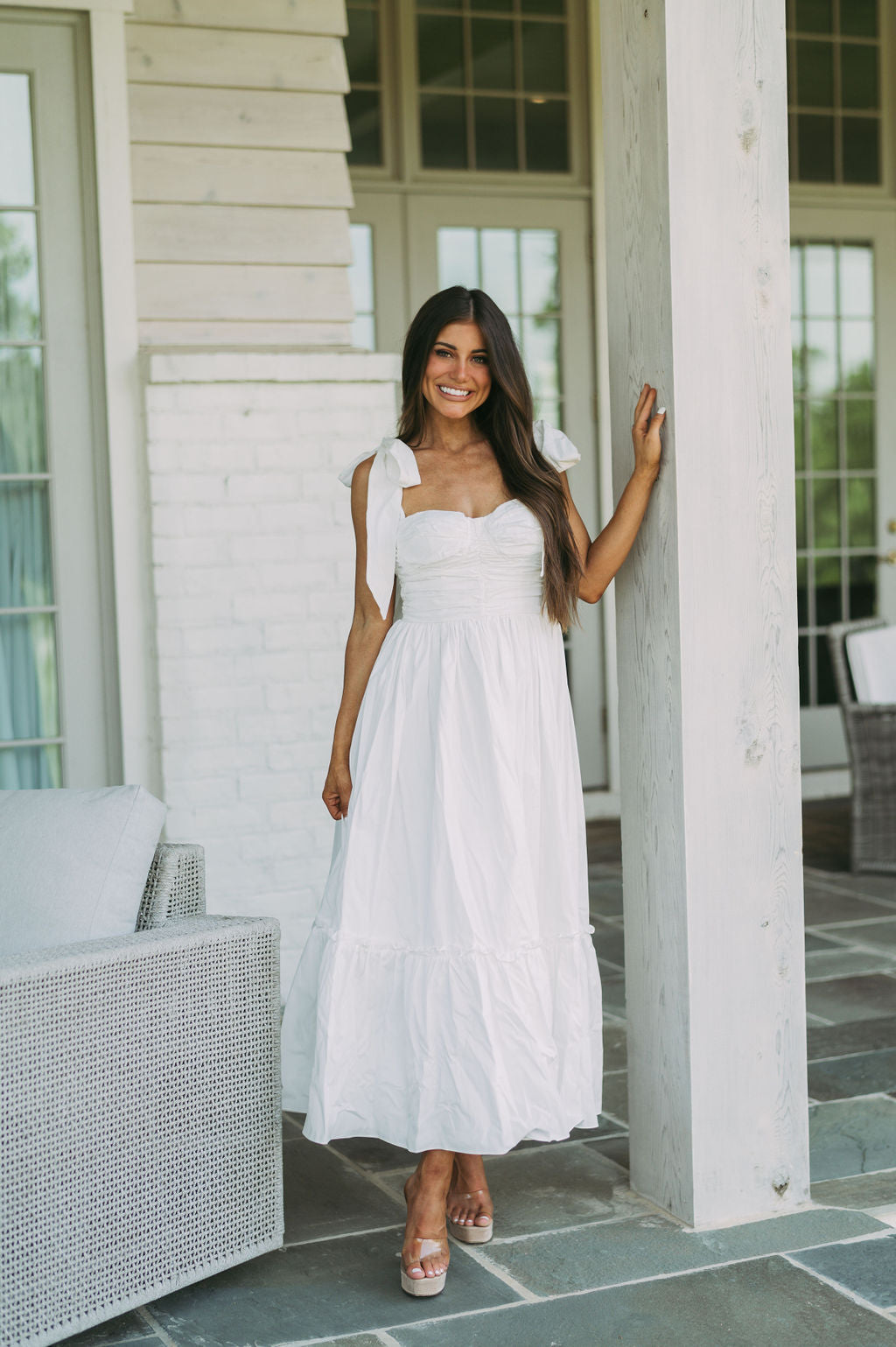 Lorianna Shoulder Tie Dress-White