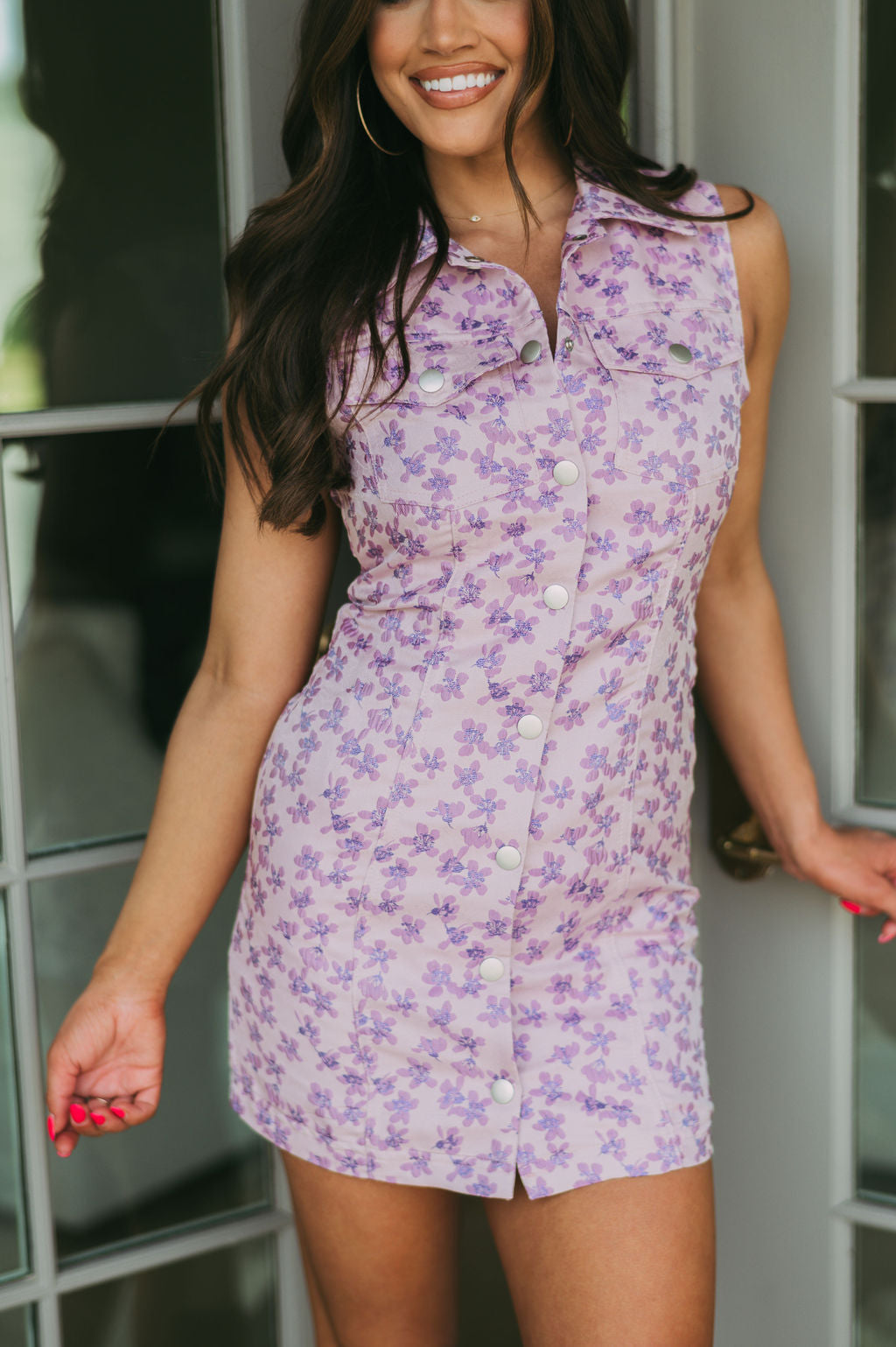 Sleeveless Floral Printed Button Down Dress//PETITE