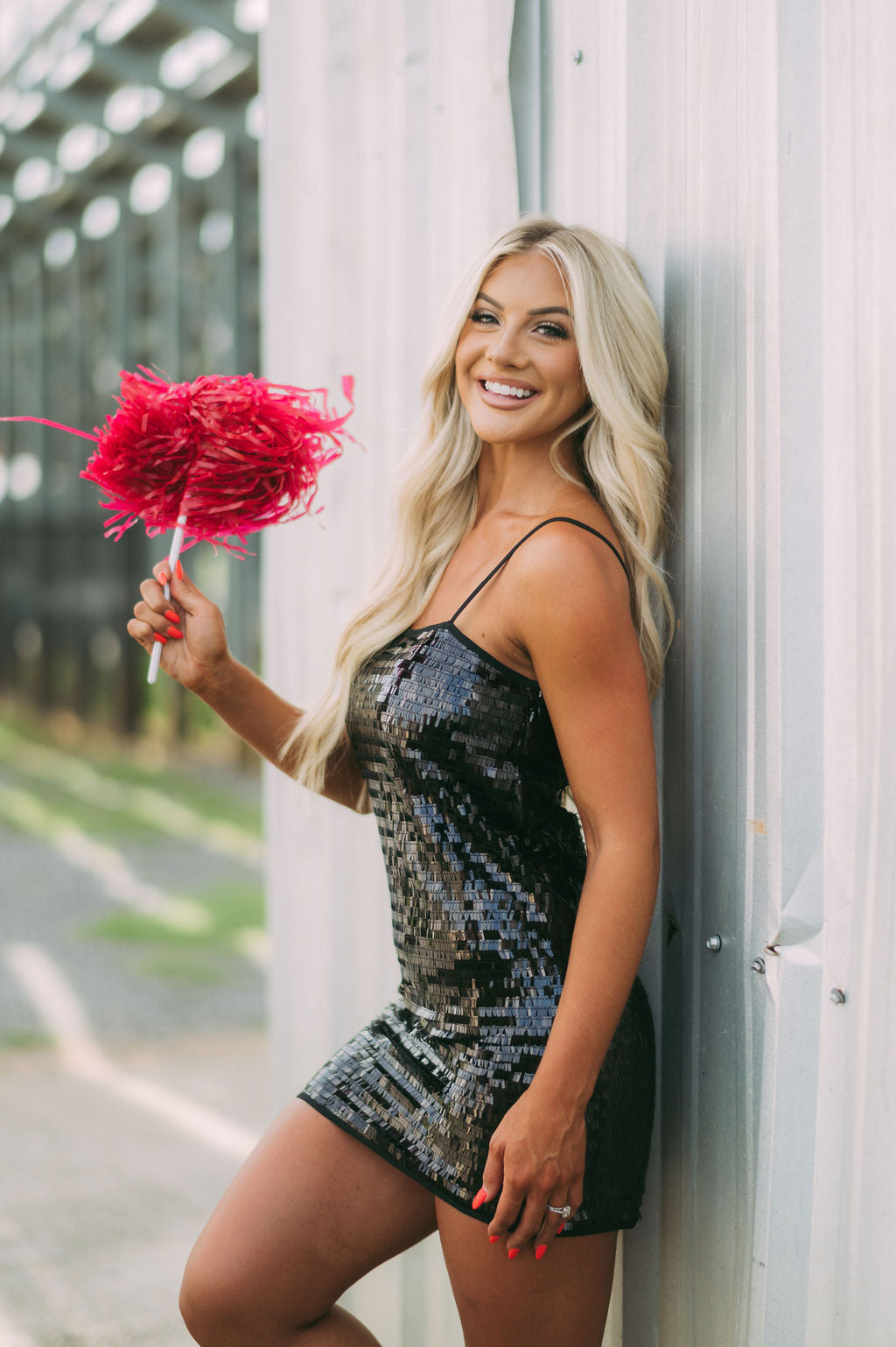 Statement Sequin Mini Dress-Black