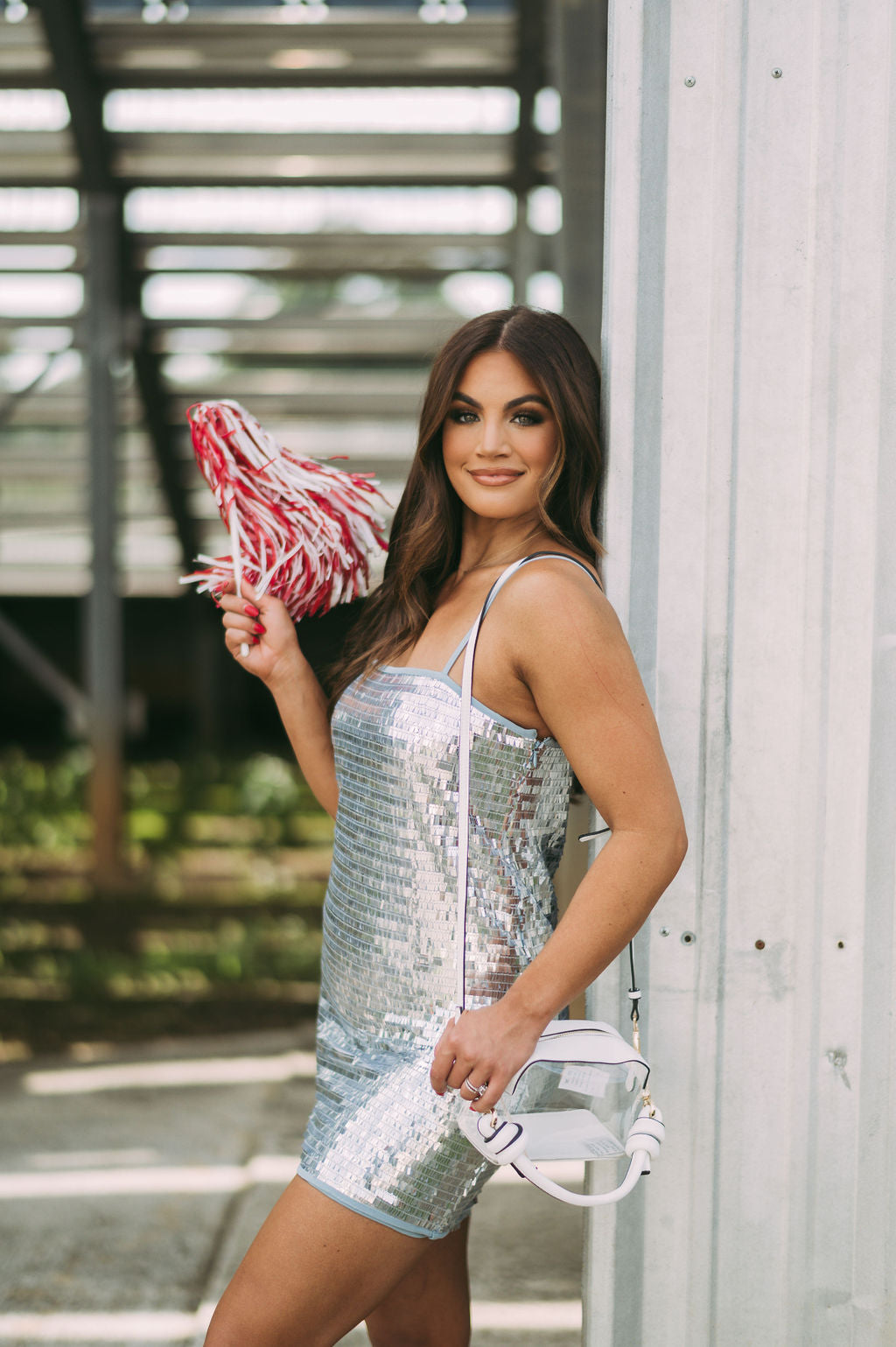 Statement Sequin Mini Dress-Silver