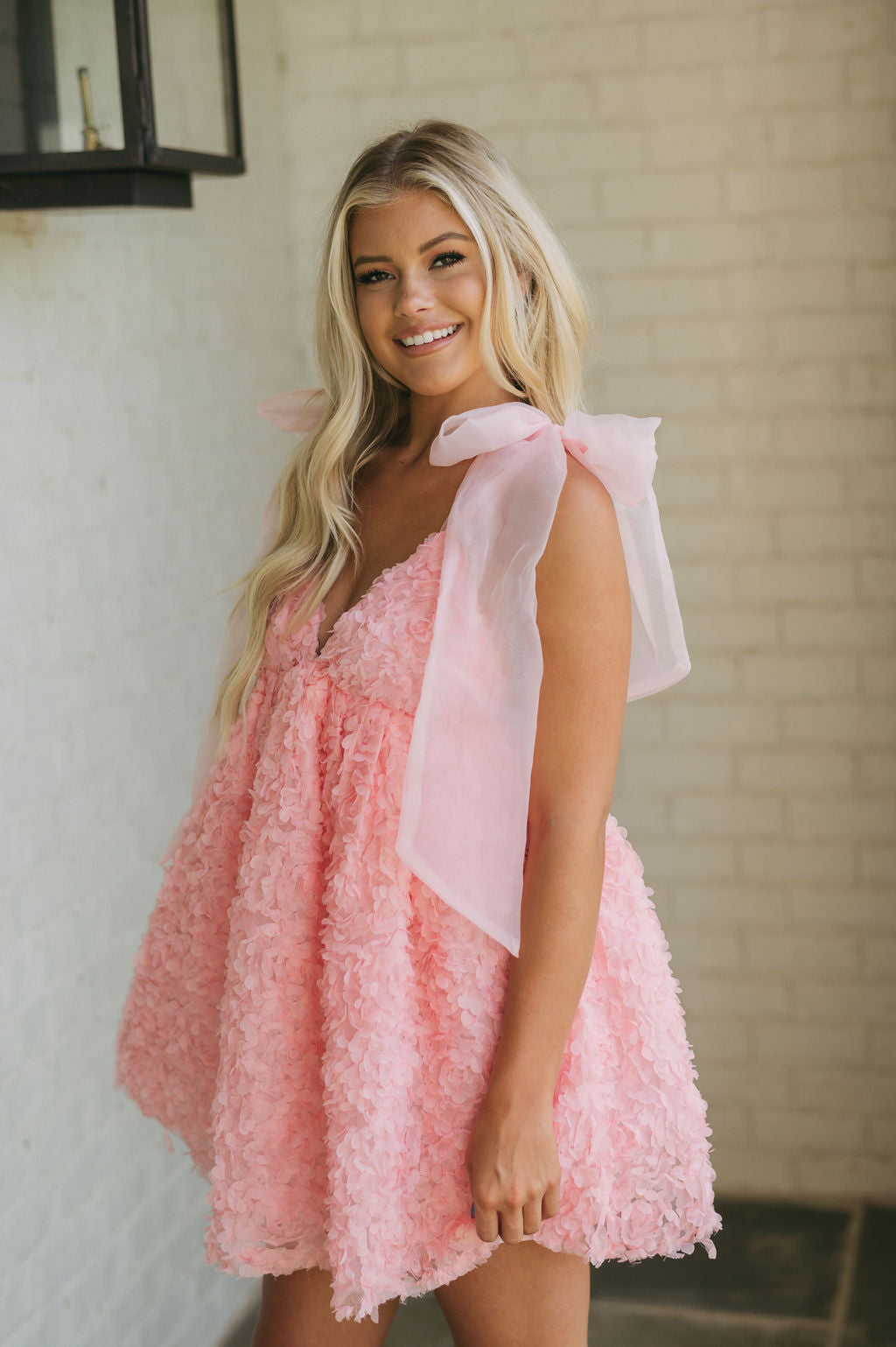 Shoulder Tie Statement Dress-Pink