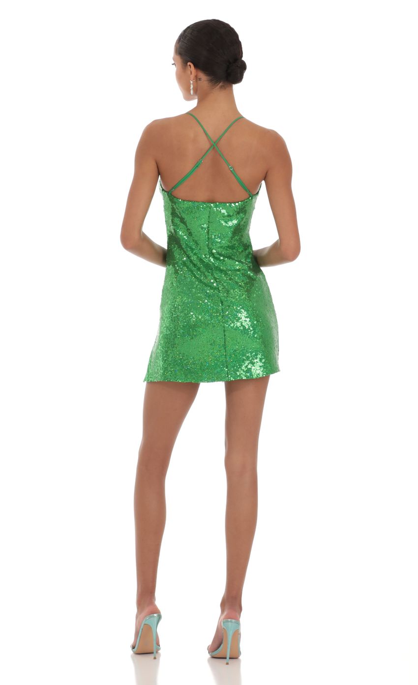 Sequin Side Slit Dress in Green
