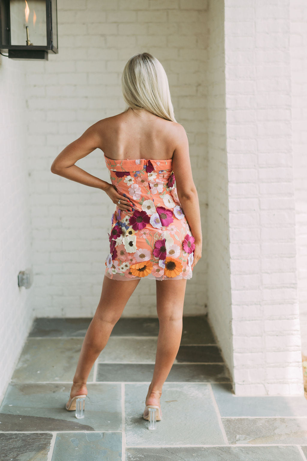 Strapless Floral Embellished Mini Dress