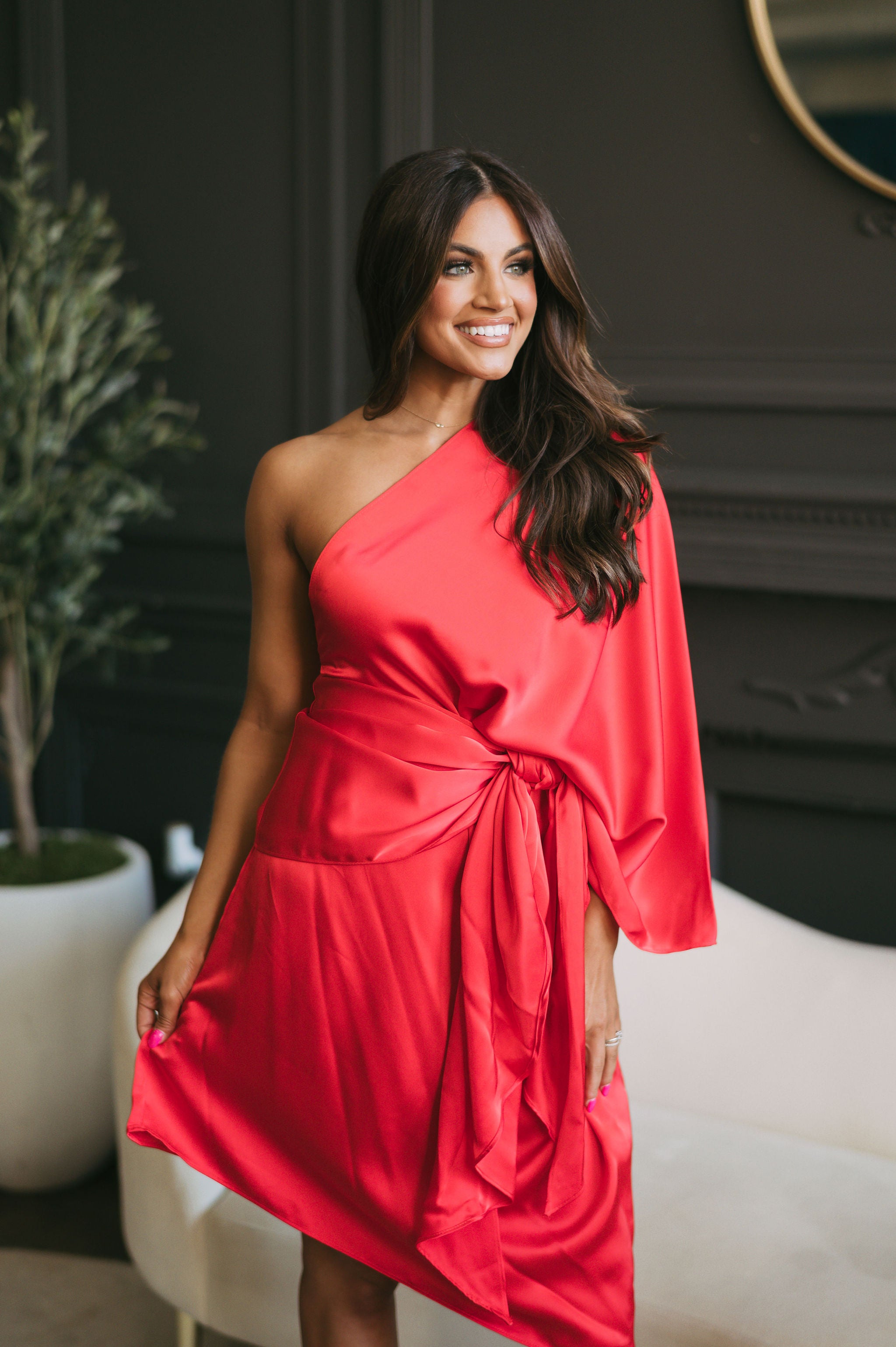 Amelia One Shoulder Dress Red