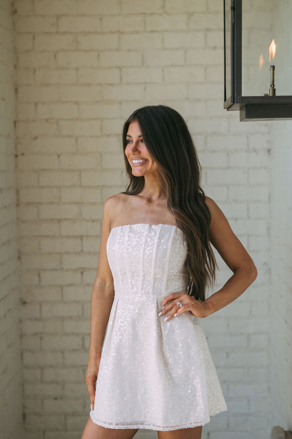 Strapless Sequin Glitter Dressoff white