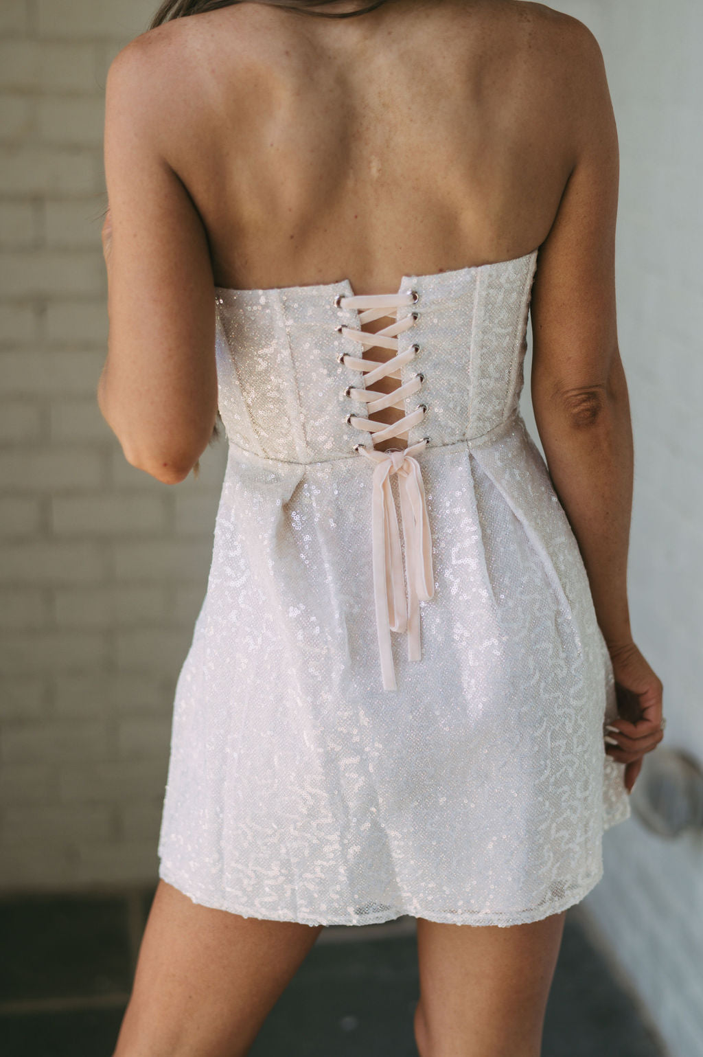 Strapless Sequin Glitter Dressoff white