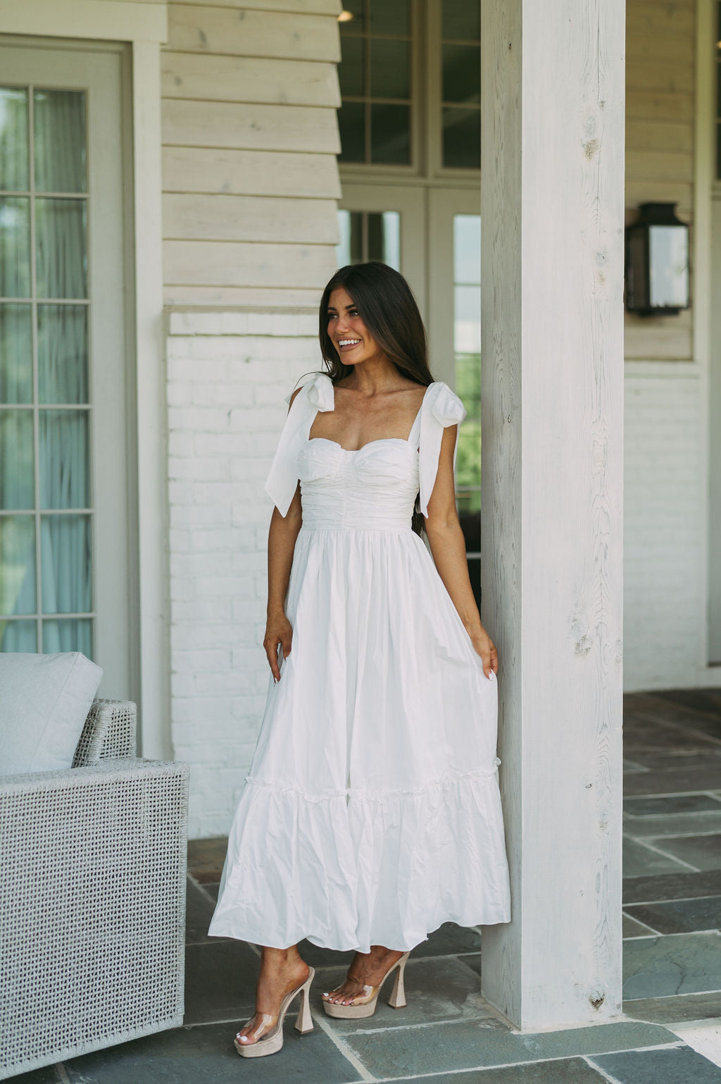 Lorianna Shoulder Tie Dress-White