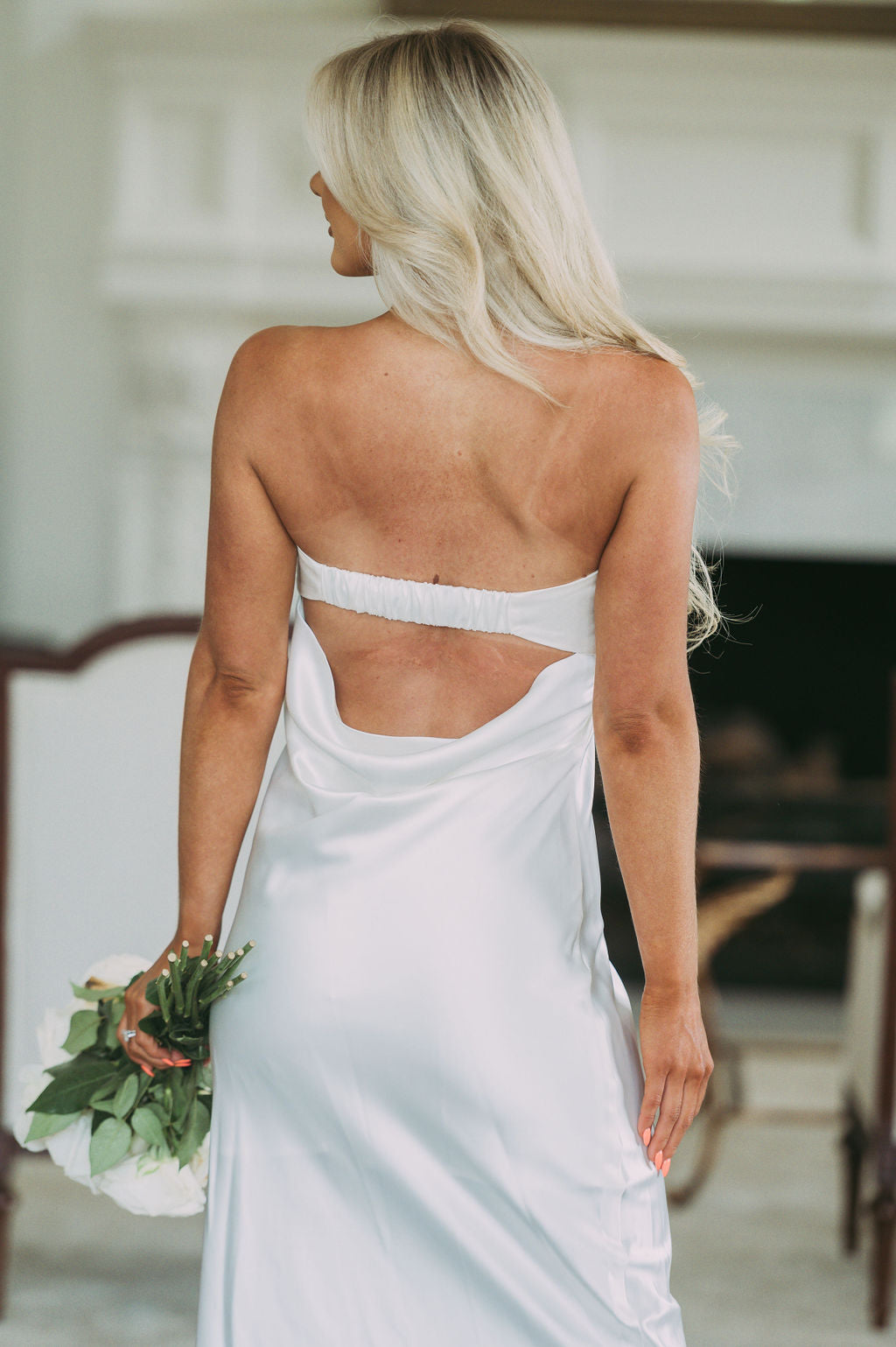 Satin Foldover Strapless Gown-Ivory