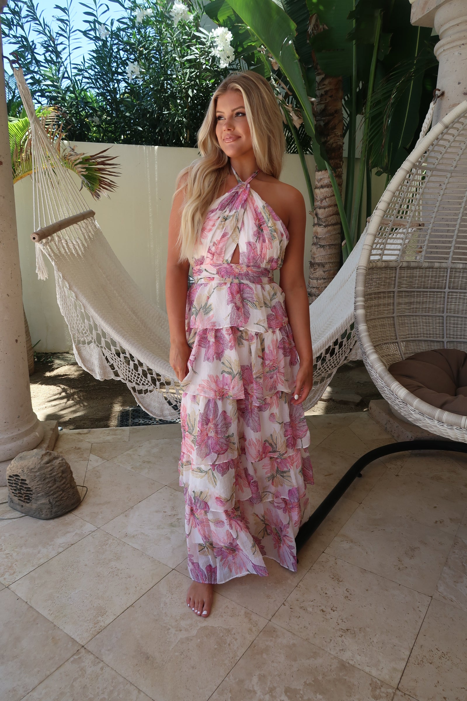 Maya Halter Maxi DressWhite Multi