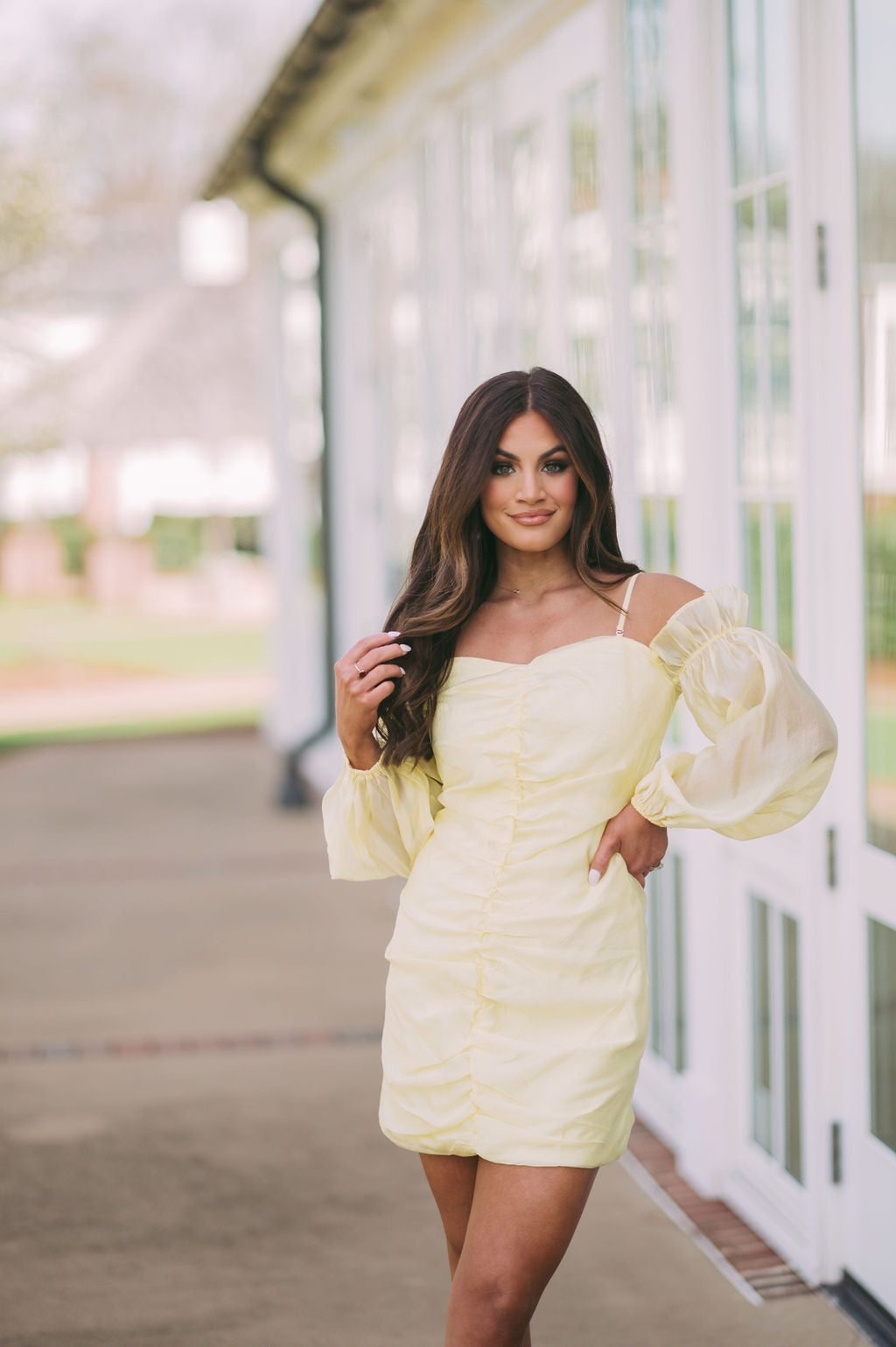 Claire OTS Ruched DressLemon