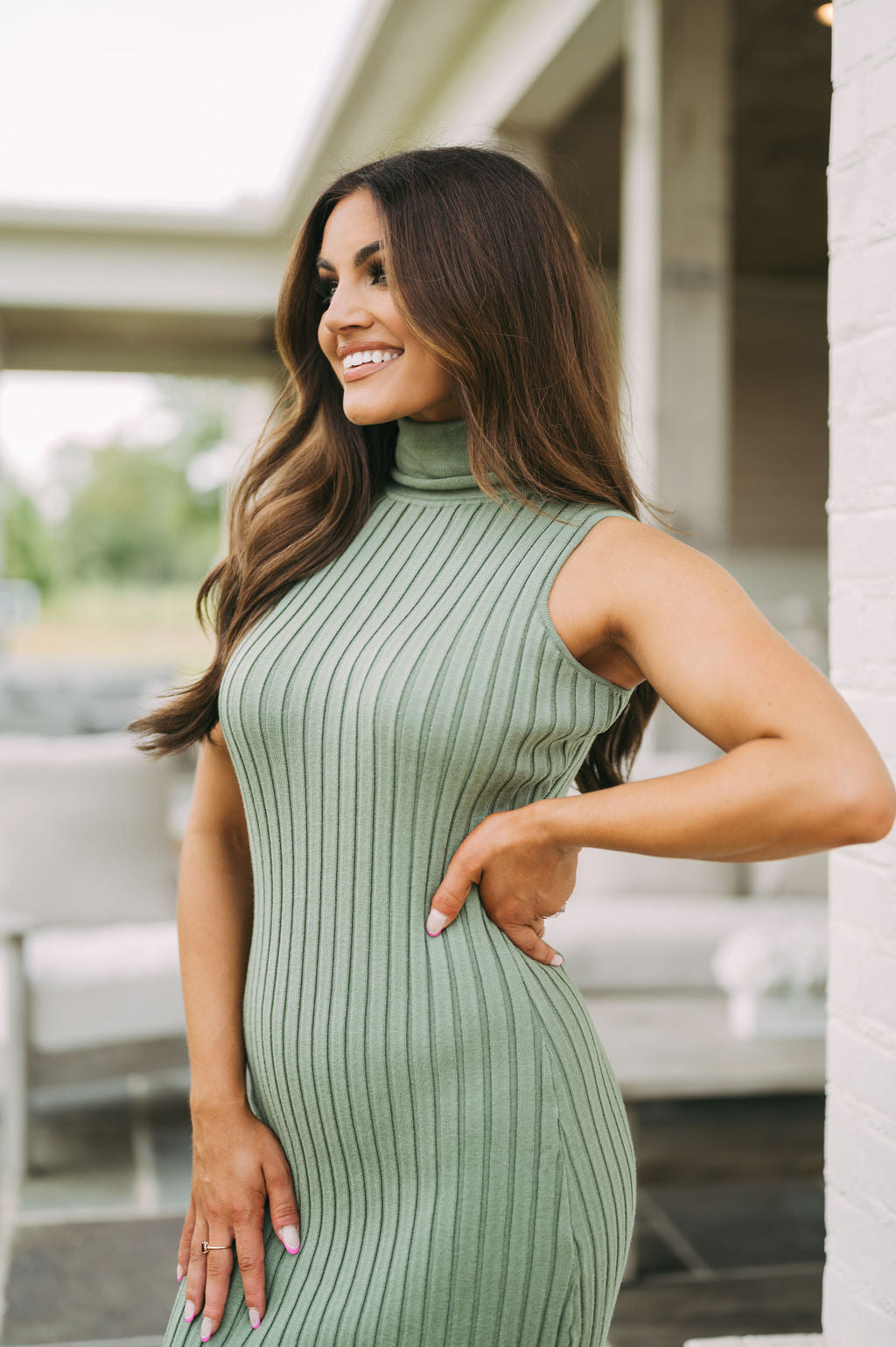 Sleeveless Ribbed Midi Dress-Sage