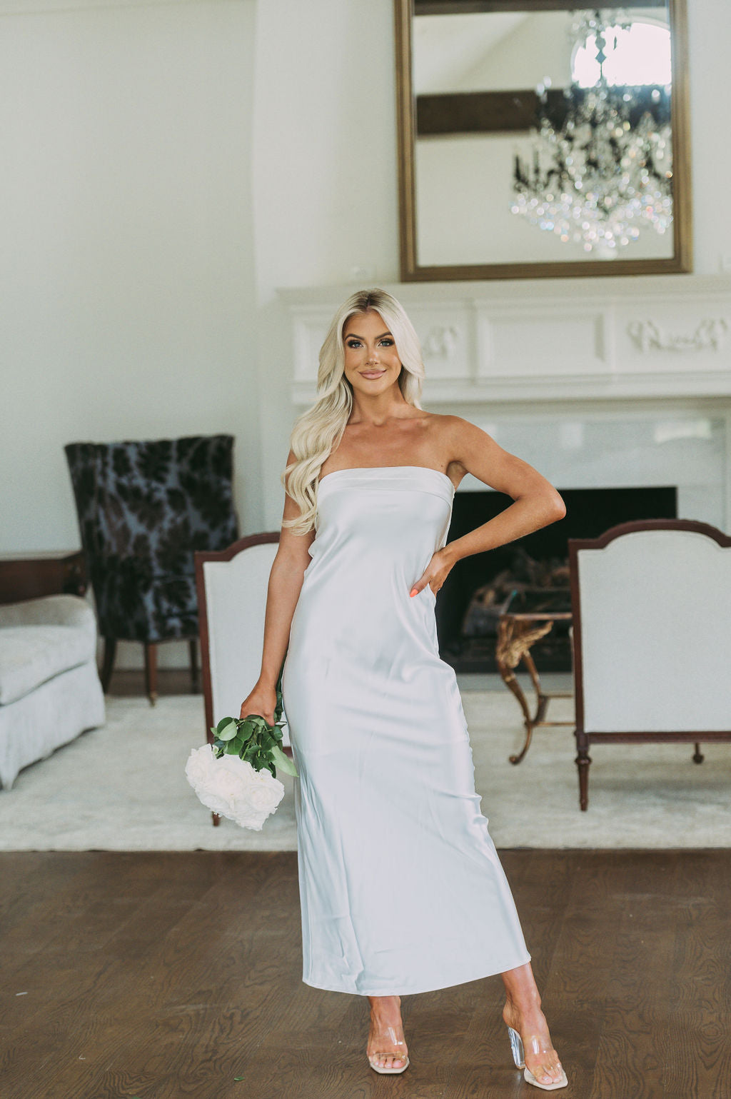 Satin Foldover Strapless Gown-Ivory