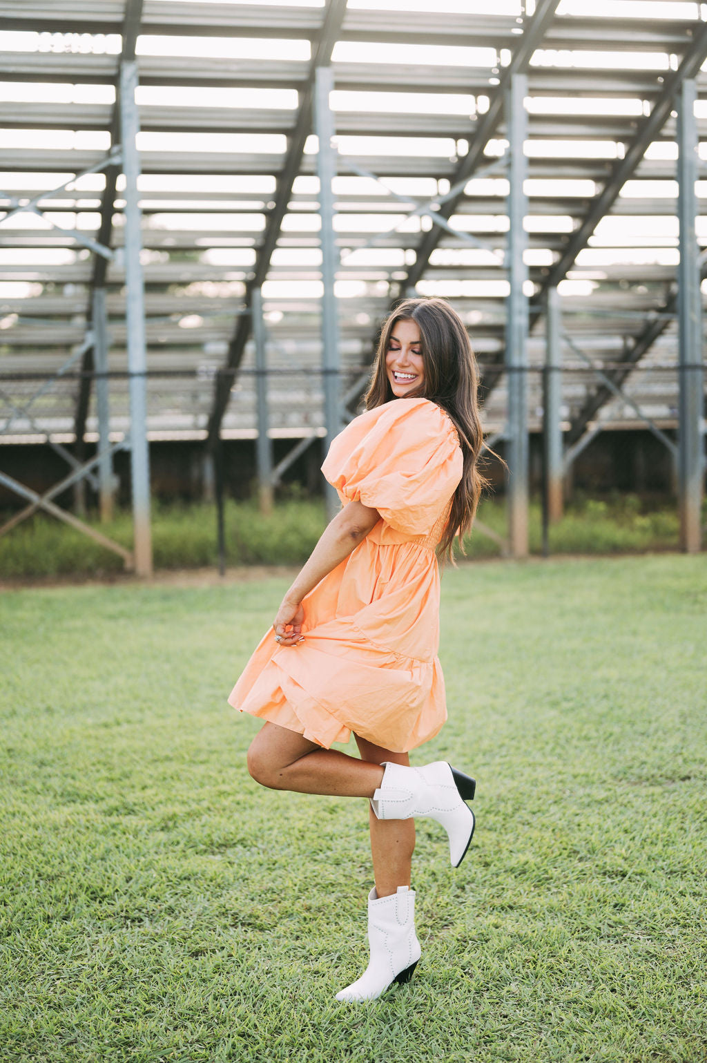 Janie Puff Sleeve Dress-Orange