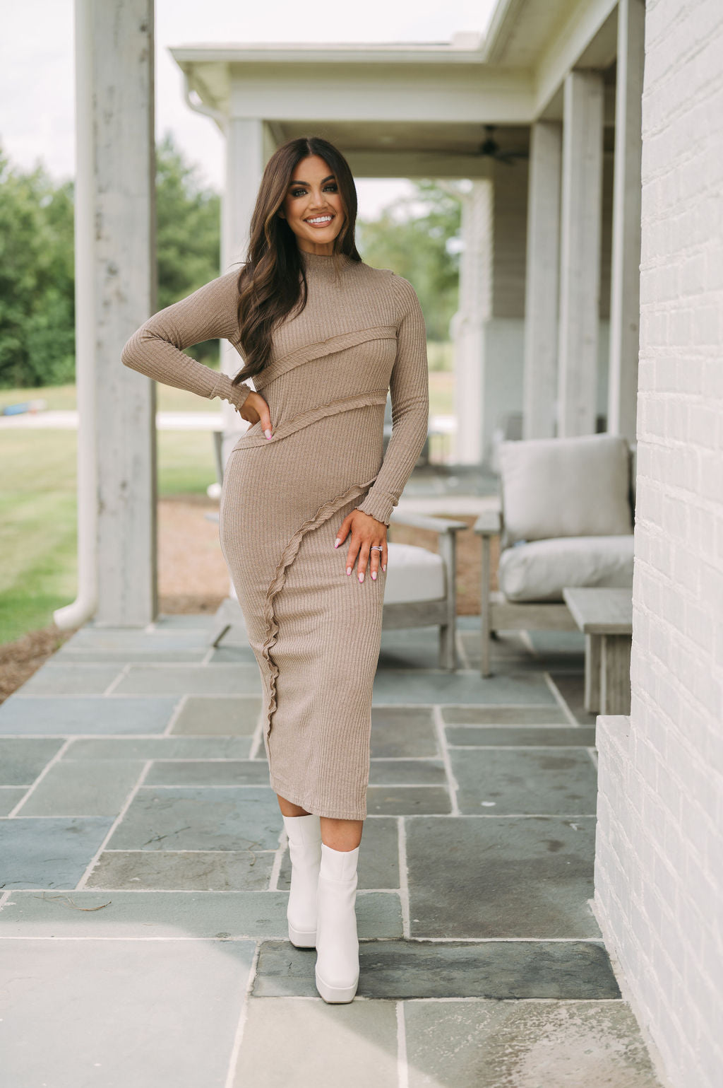 Side Slit Sweater Dress Mocha