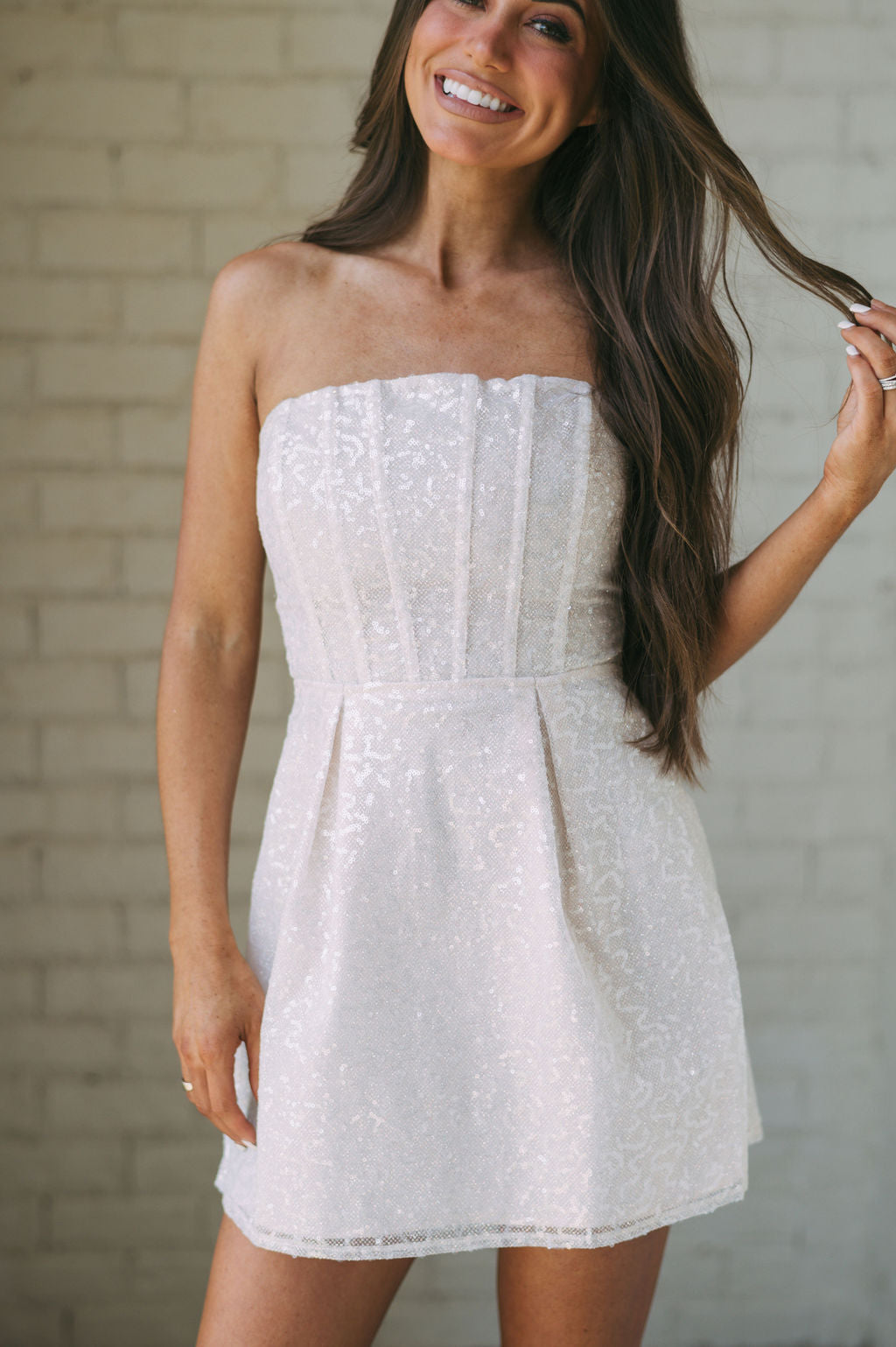 Strapless Sequin Glitter Dressoff white