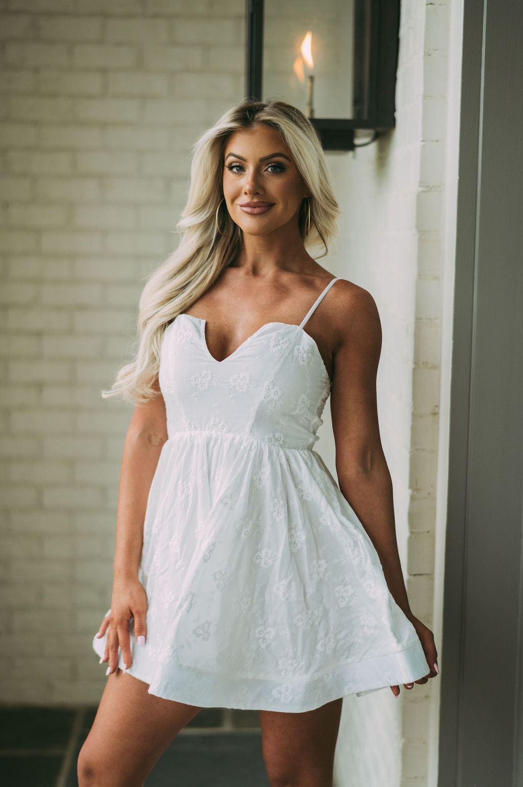 Floral Embroidered Sun Dress-White