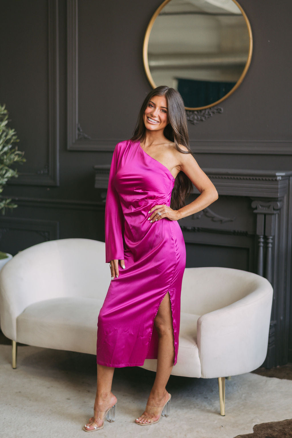 Melanie Satin Midi Dress Berry