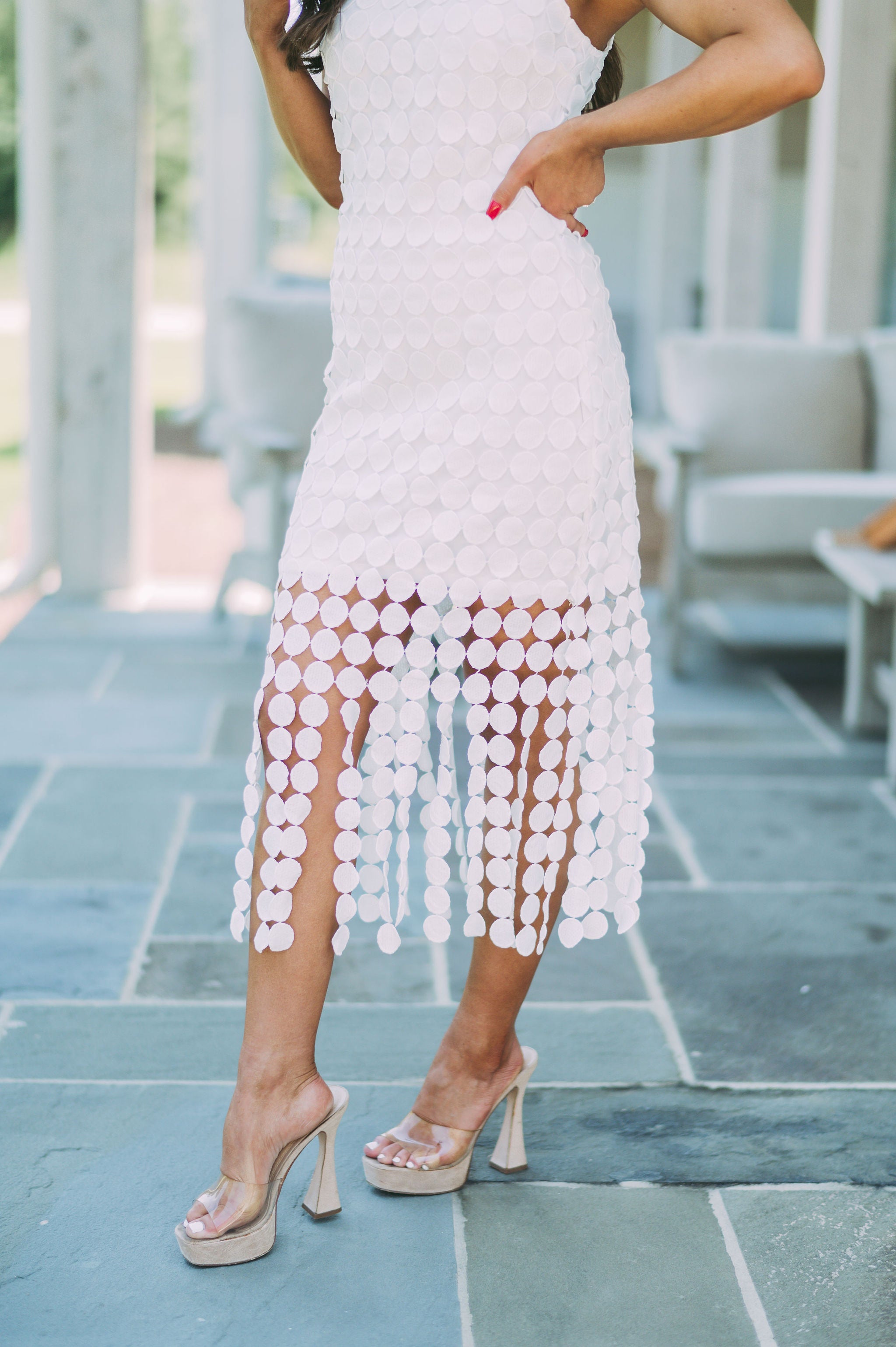 Circular Fringed Midi DressWhite