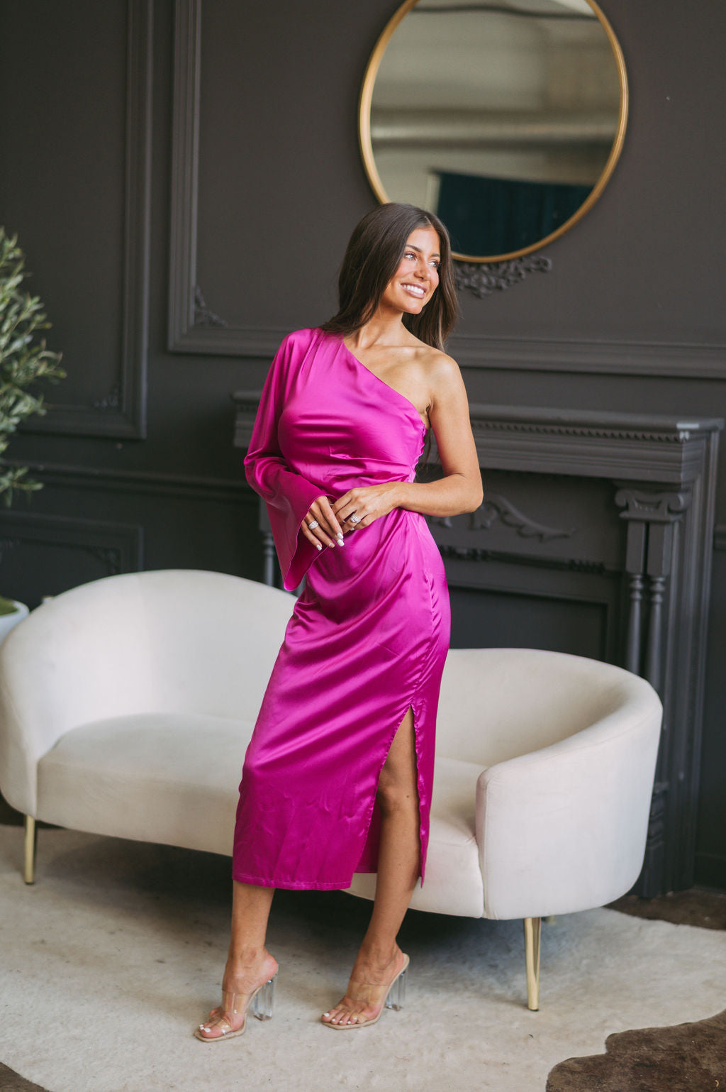 Melanie Satin Midi Dress Berry