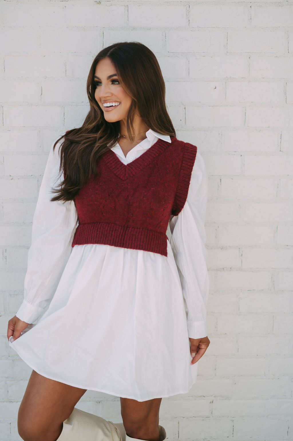 Sweater Vest Dress Burgundy