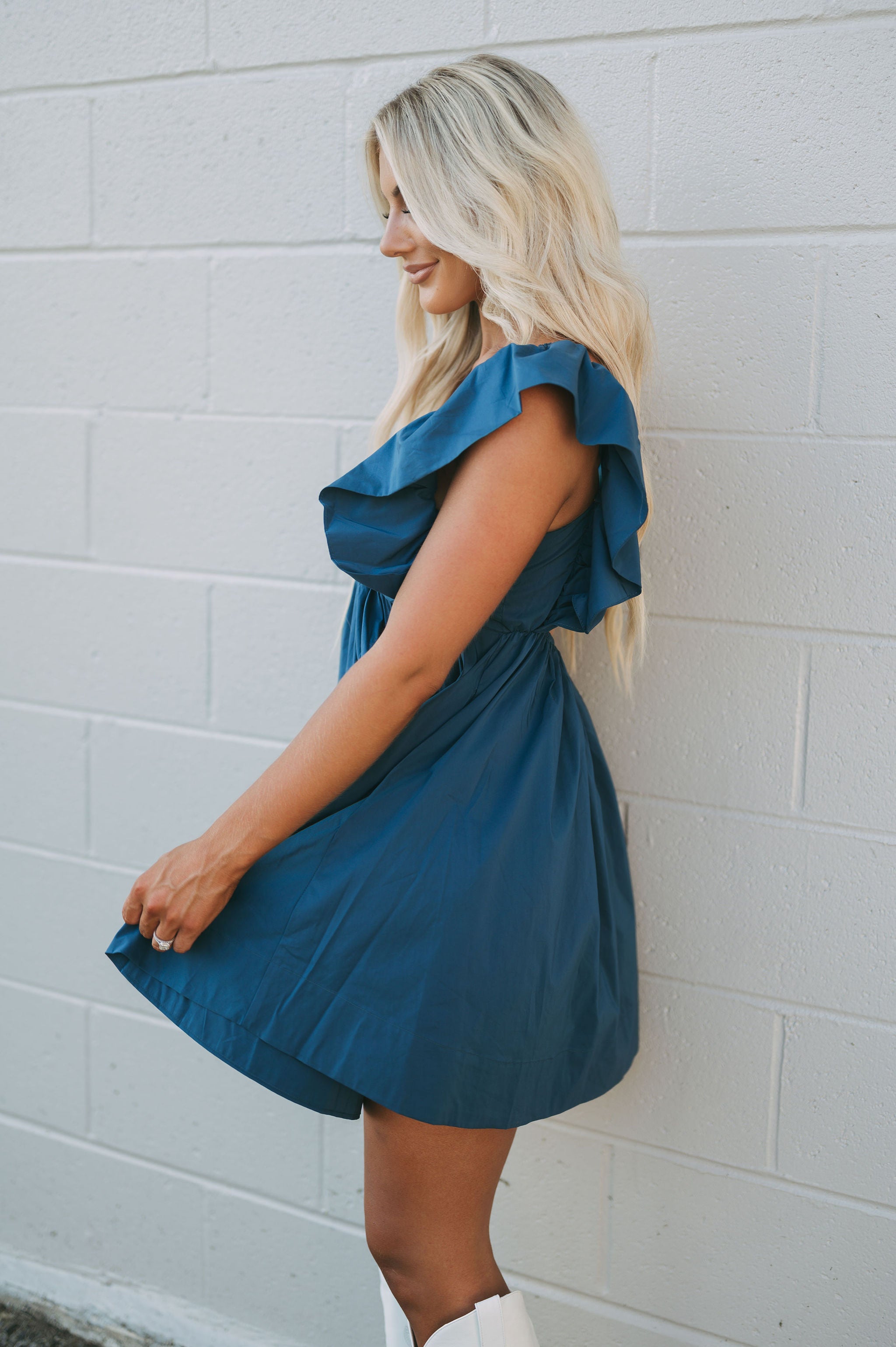 Tie Back Poplin Dress Navy