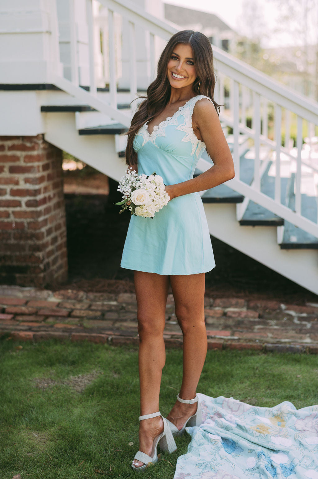 Lace Embroidered Linen DressBaby Blue