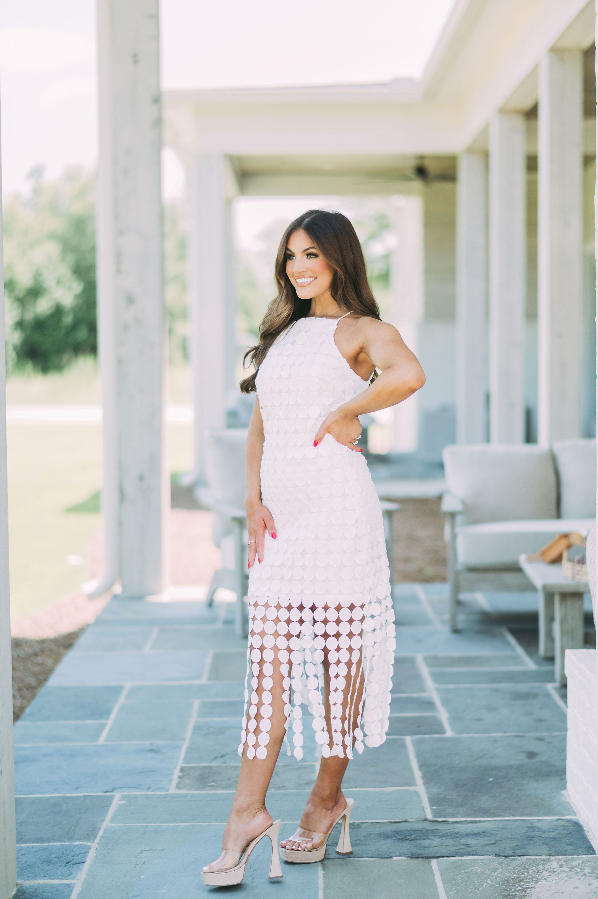 Circular Fringed Midi DressWhite