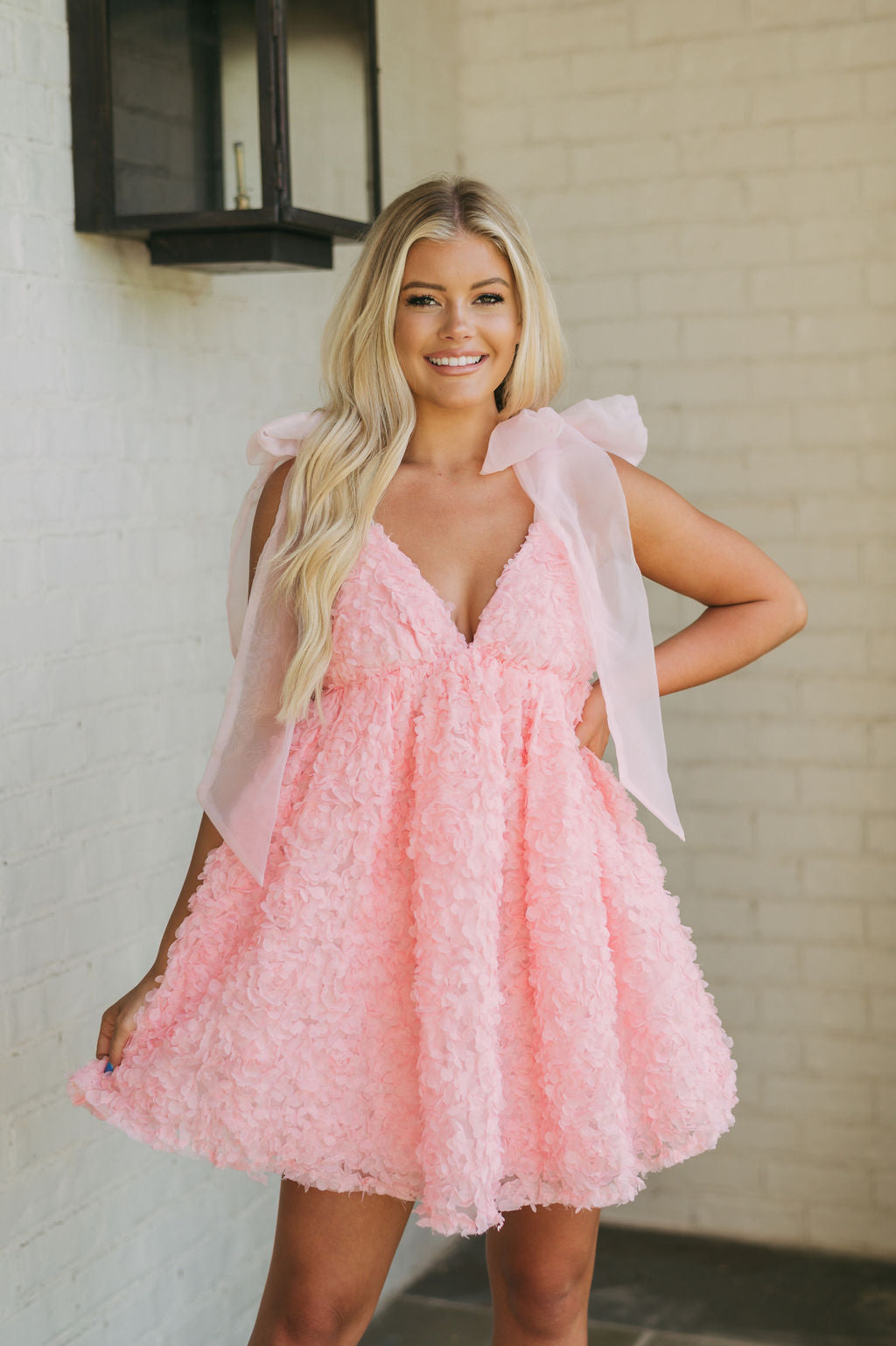 Shoulder Tie Statement Dress-Pink