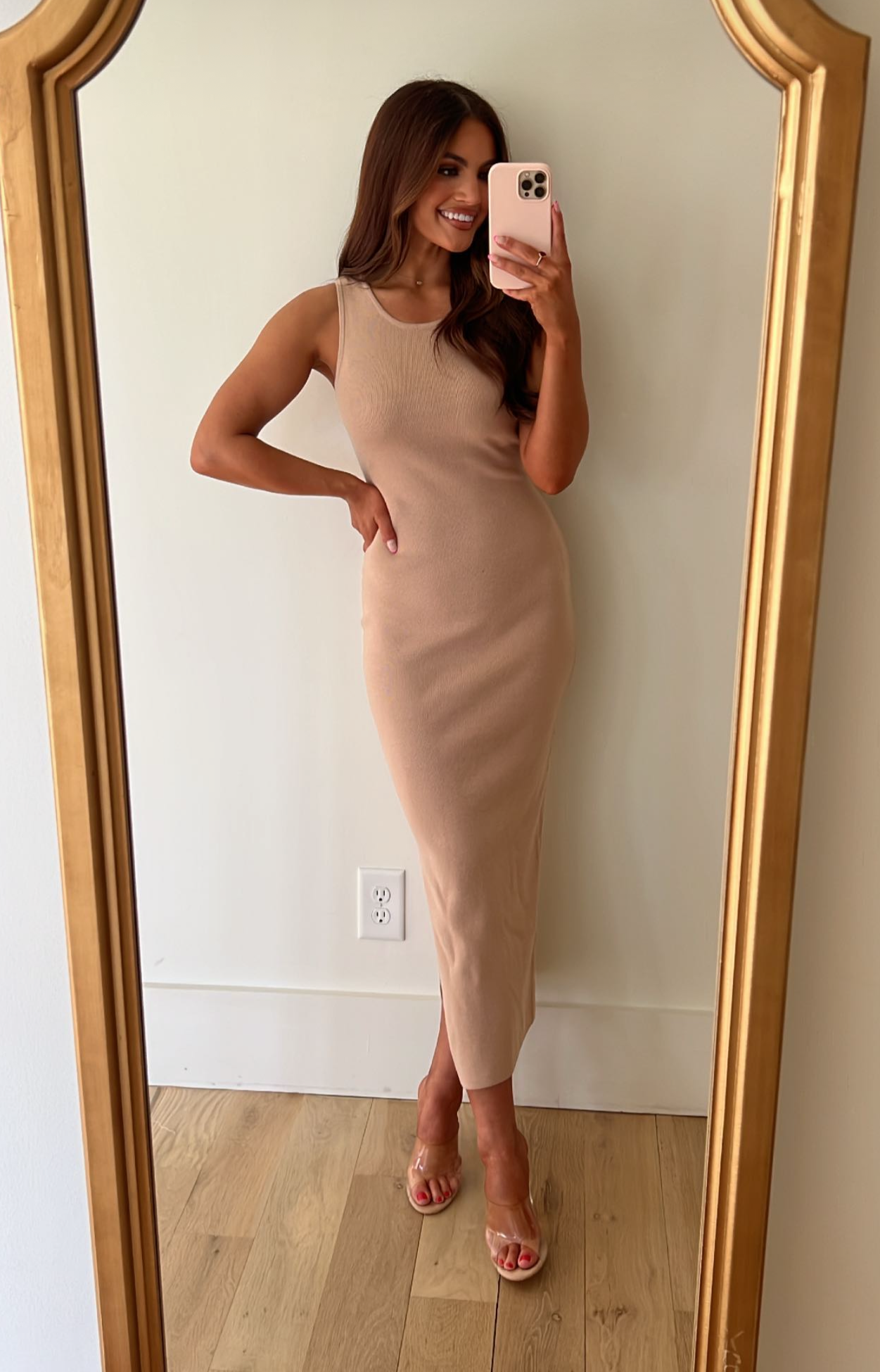 Side Slit Midi Dress Beige