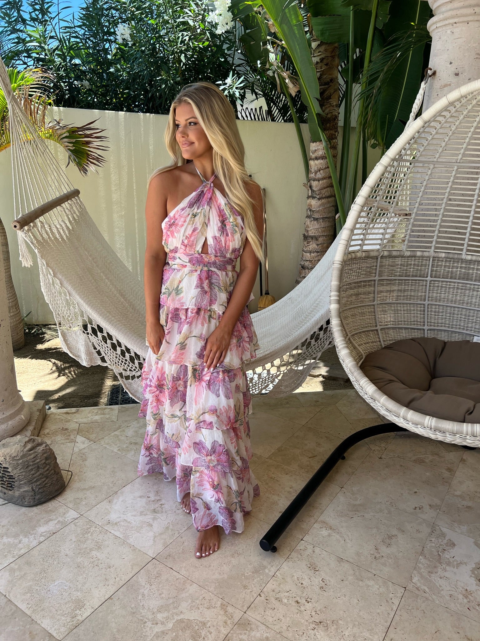 Maya Halter Maxi DressWhite Multi