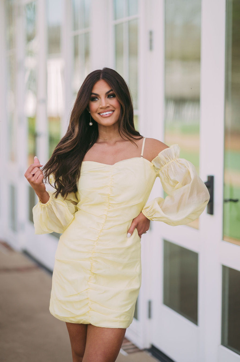 Claire OTS Ruched DressLemon