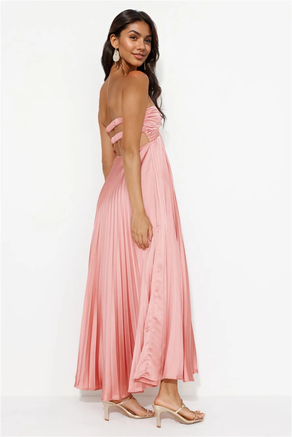 Clouds Of Love Strapless Pleated Maxi Dress Pink