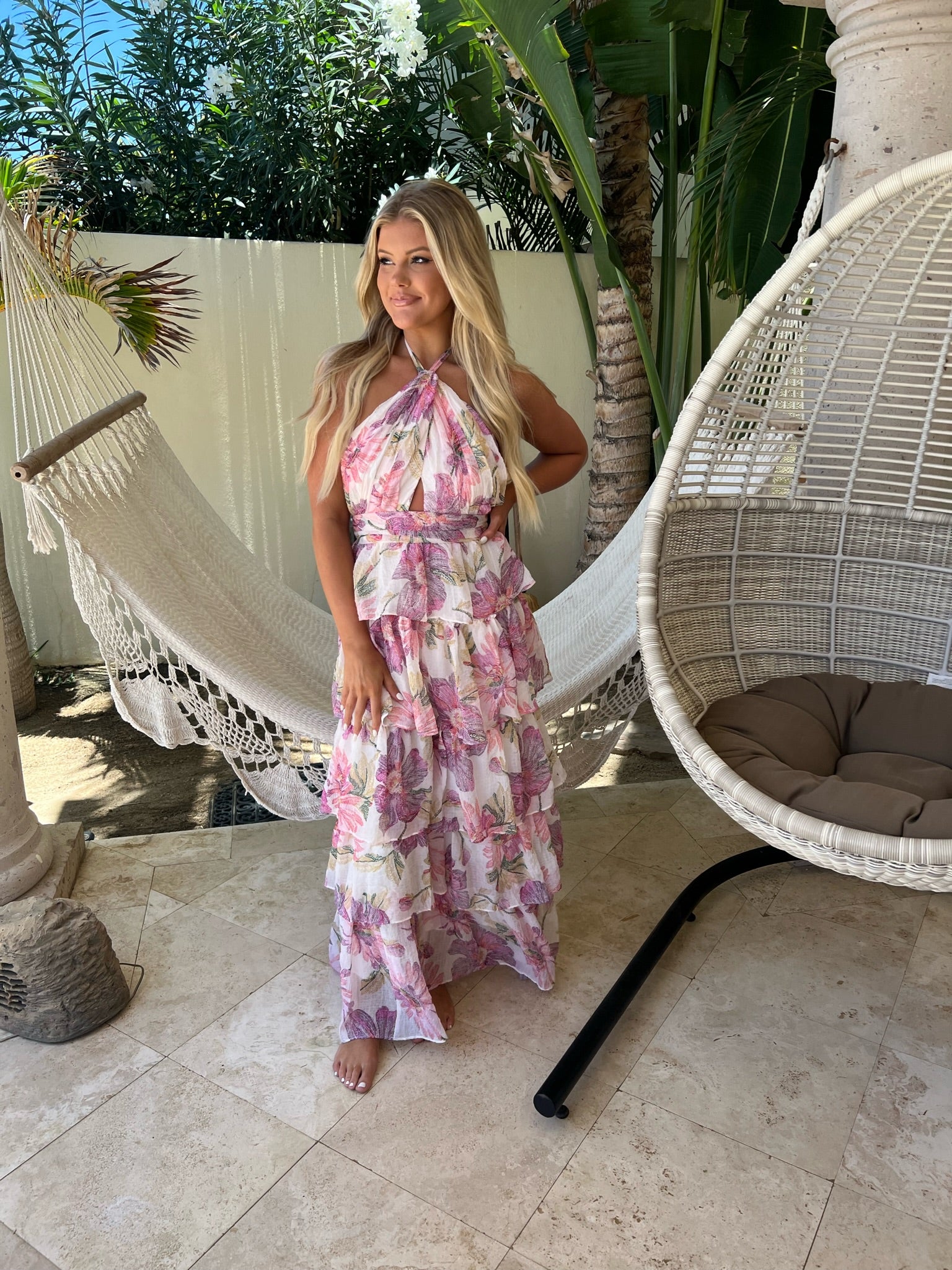 Maya Halter Maxi DressWhite Multi