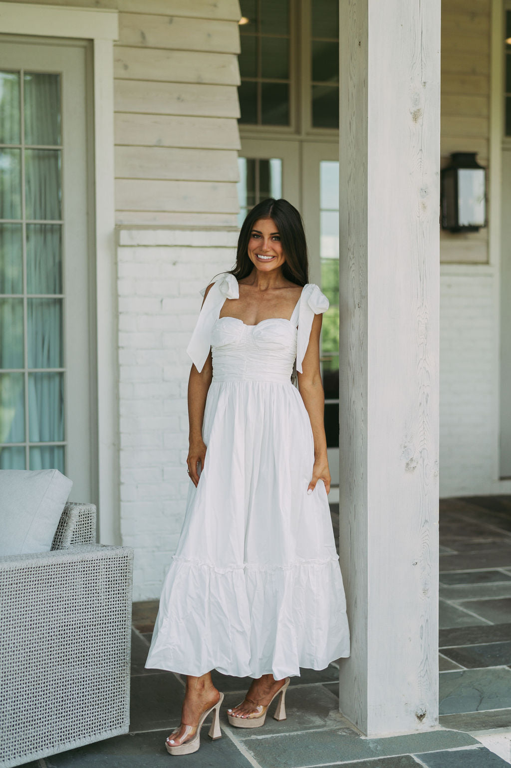 Lorianna Shoulder Tie Dress-White