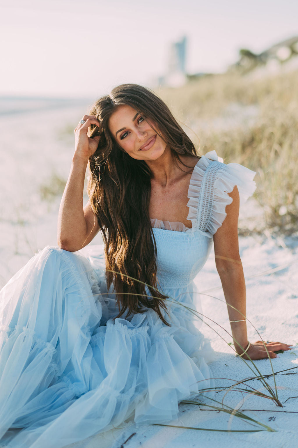 Meleah Tulle Maxi Dress-Light Blue