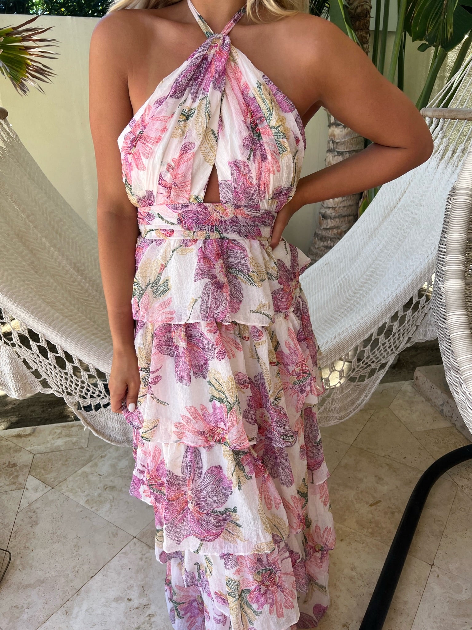 Maya Halter Maxi DressWhite Multi