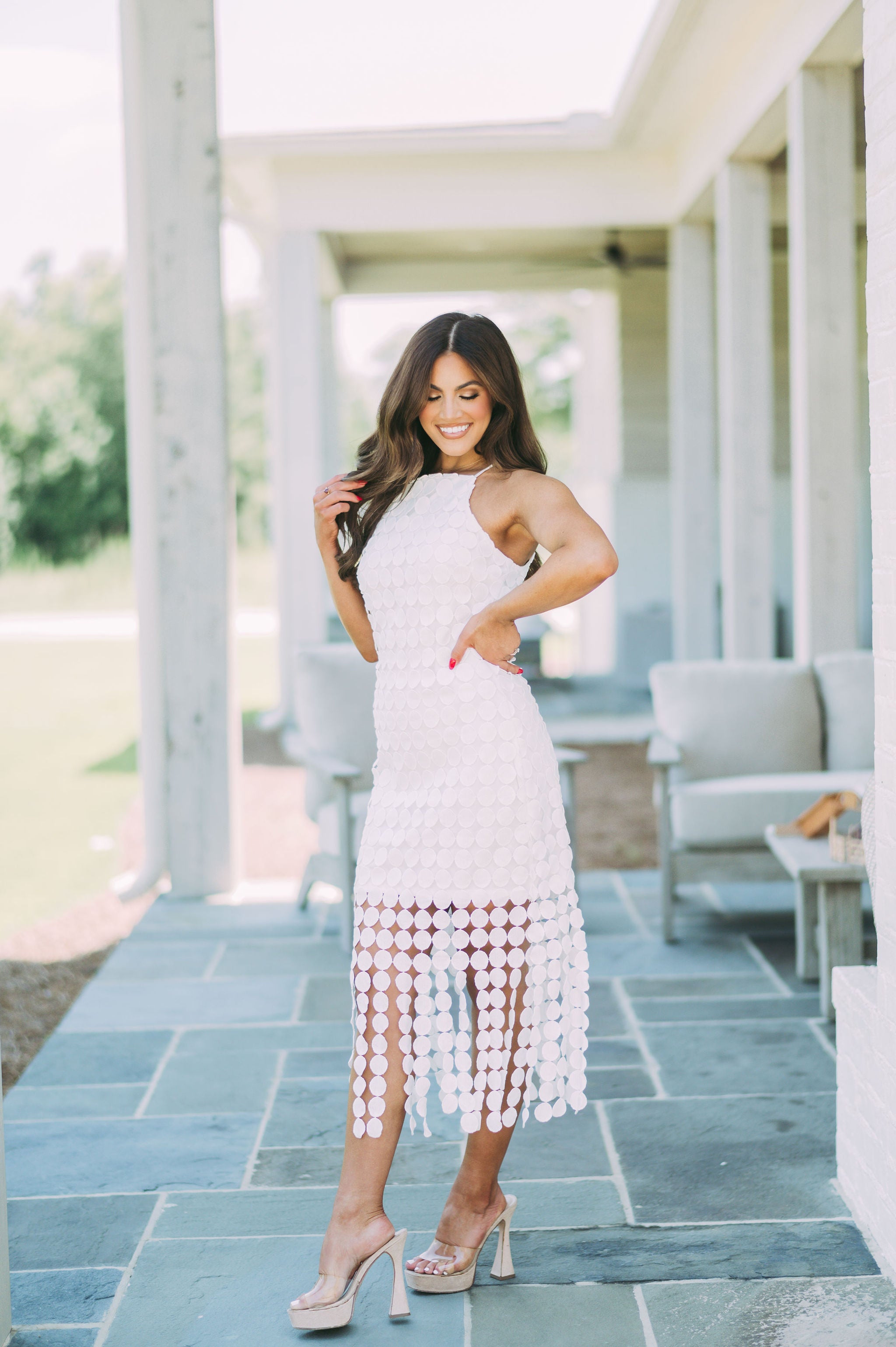 Circular Fringed Midi DressWhite