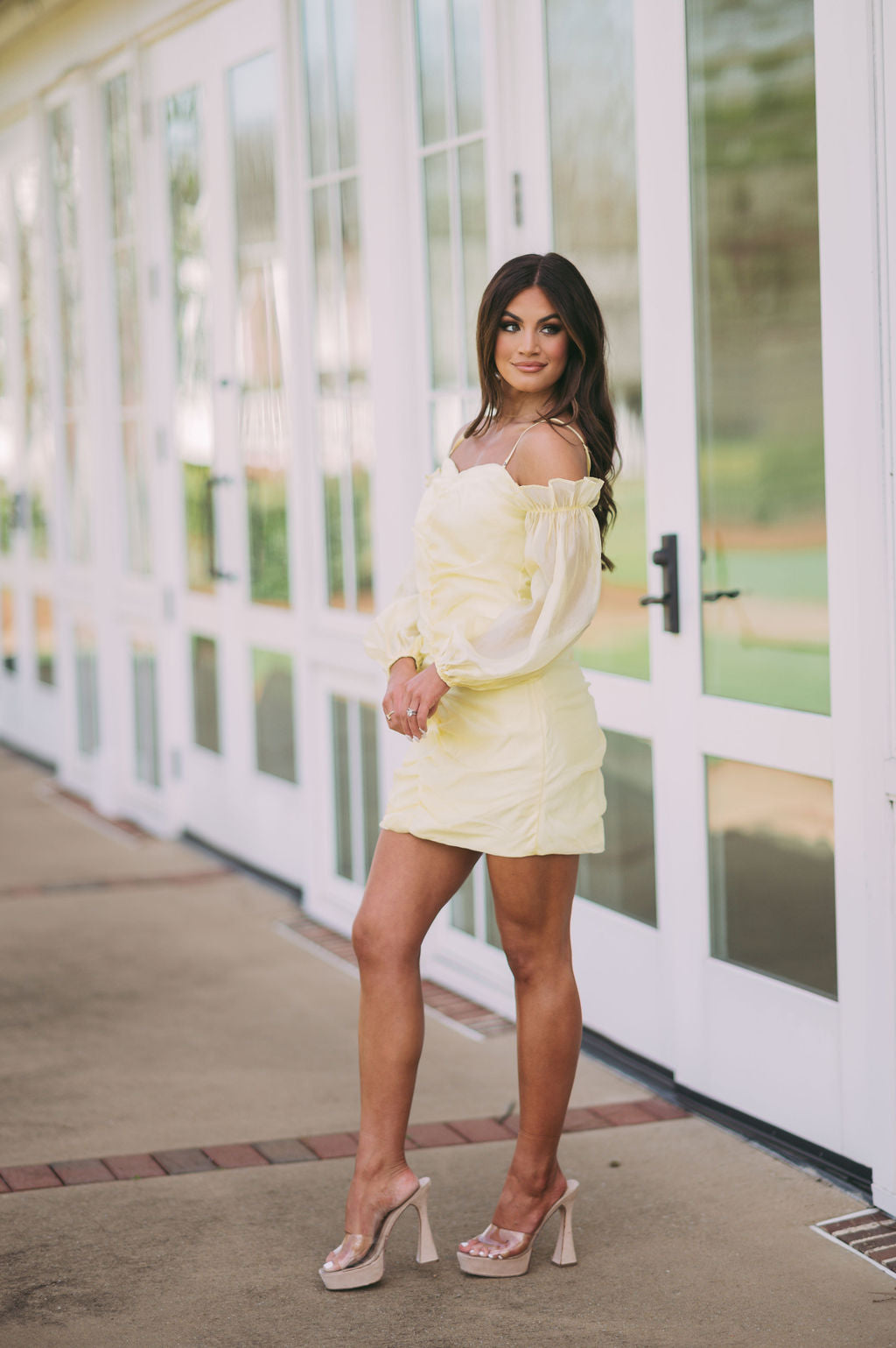 Claire OTS Ruched DressLemon