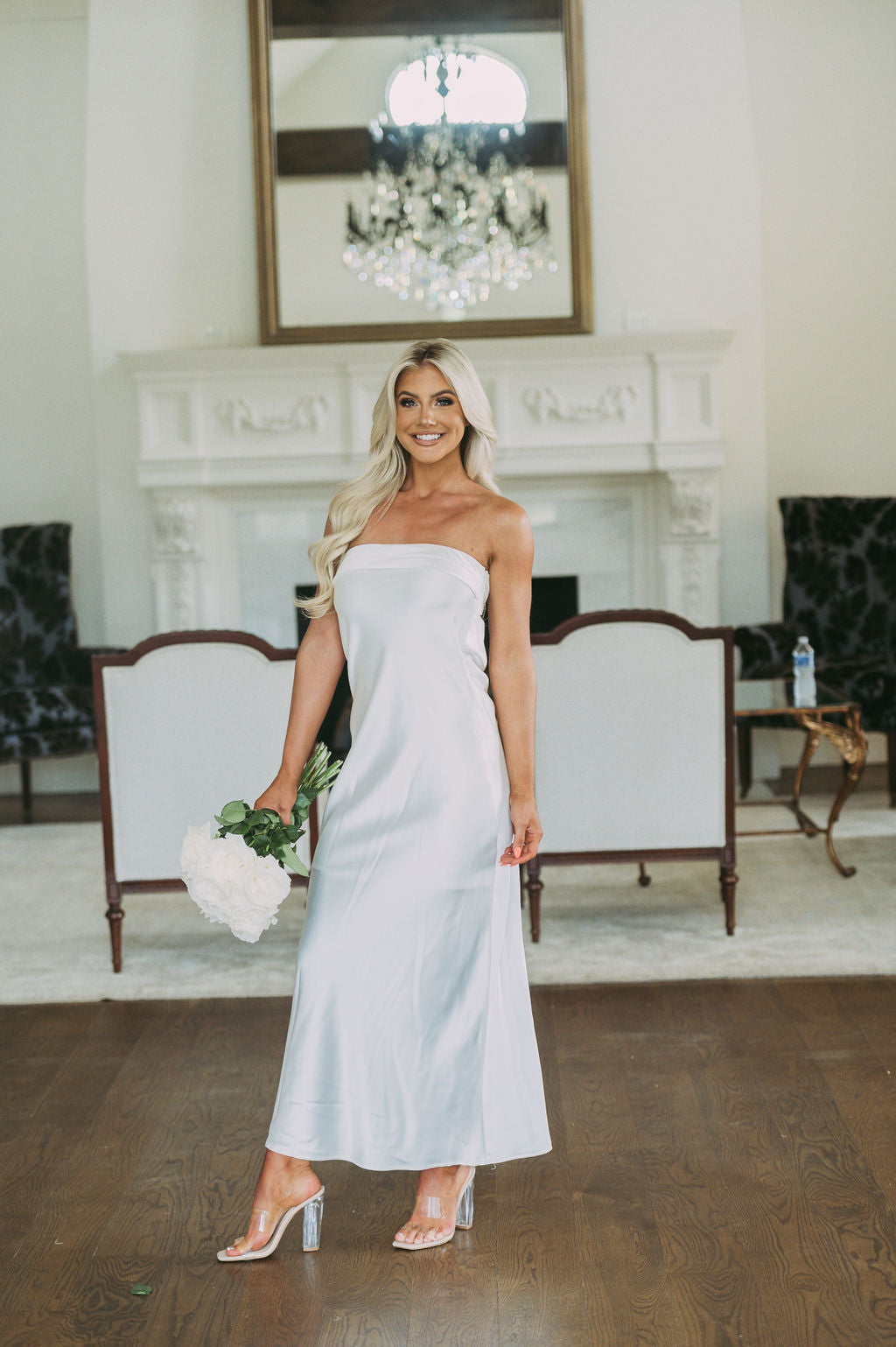 Satin Foldover Strapless Gown-Ivory