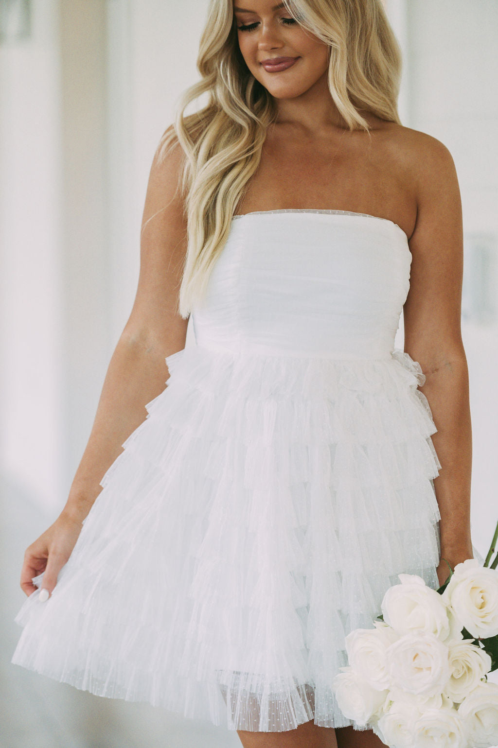 Strapless Dotted Mesh Dress