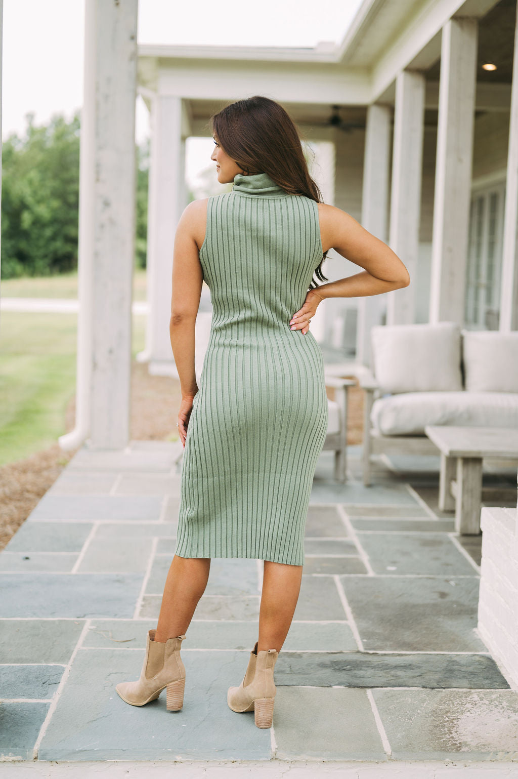 Sleeveless Ribbed Midi Dress-Sage