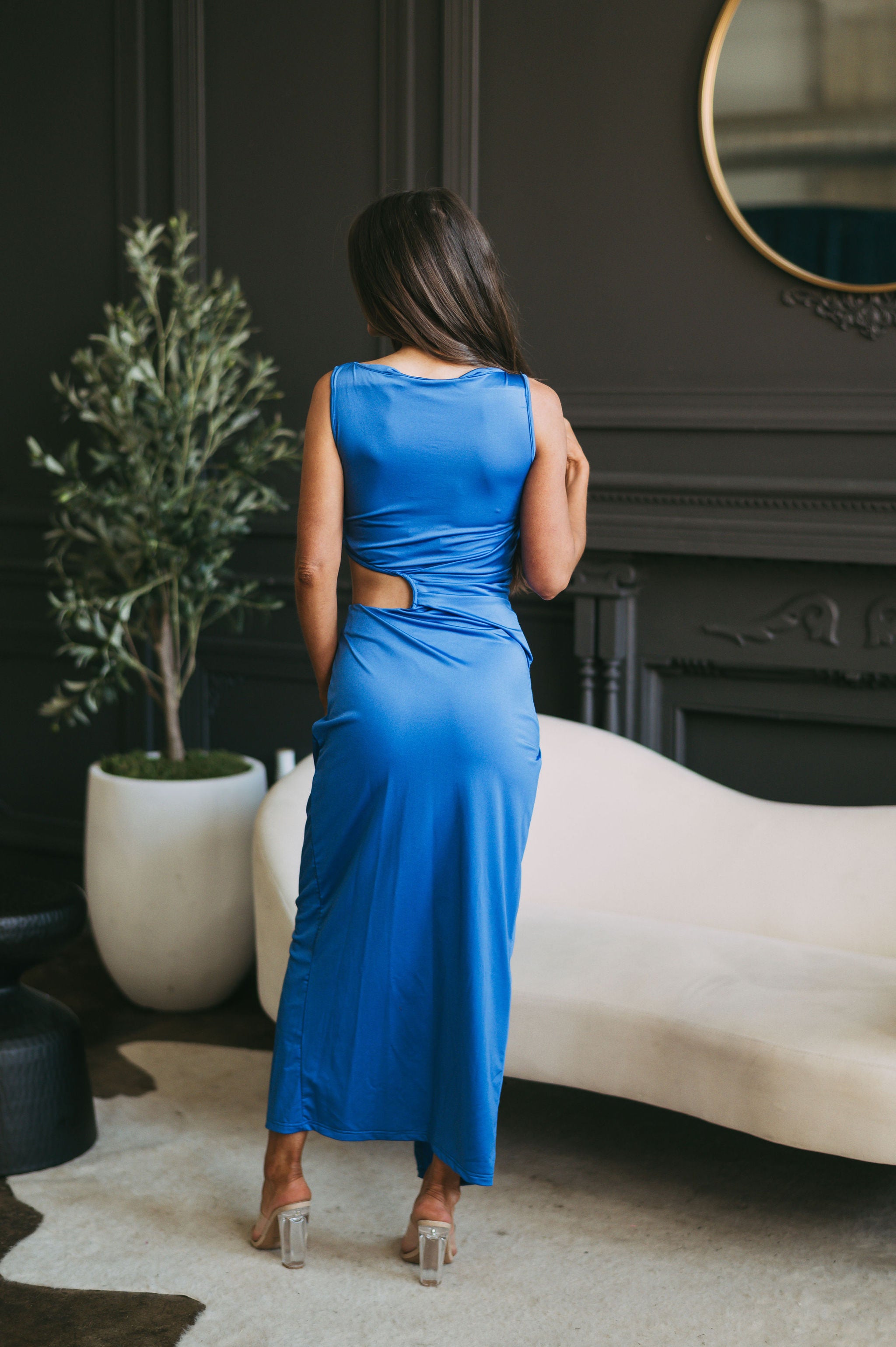 Side Cut Out Maxi Dress Royal Blue