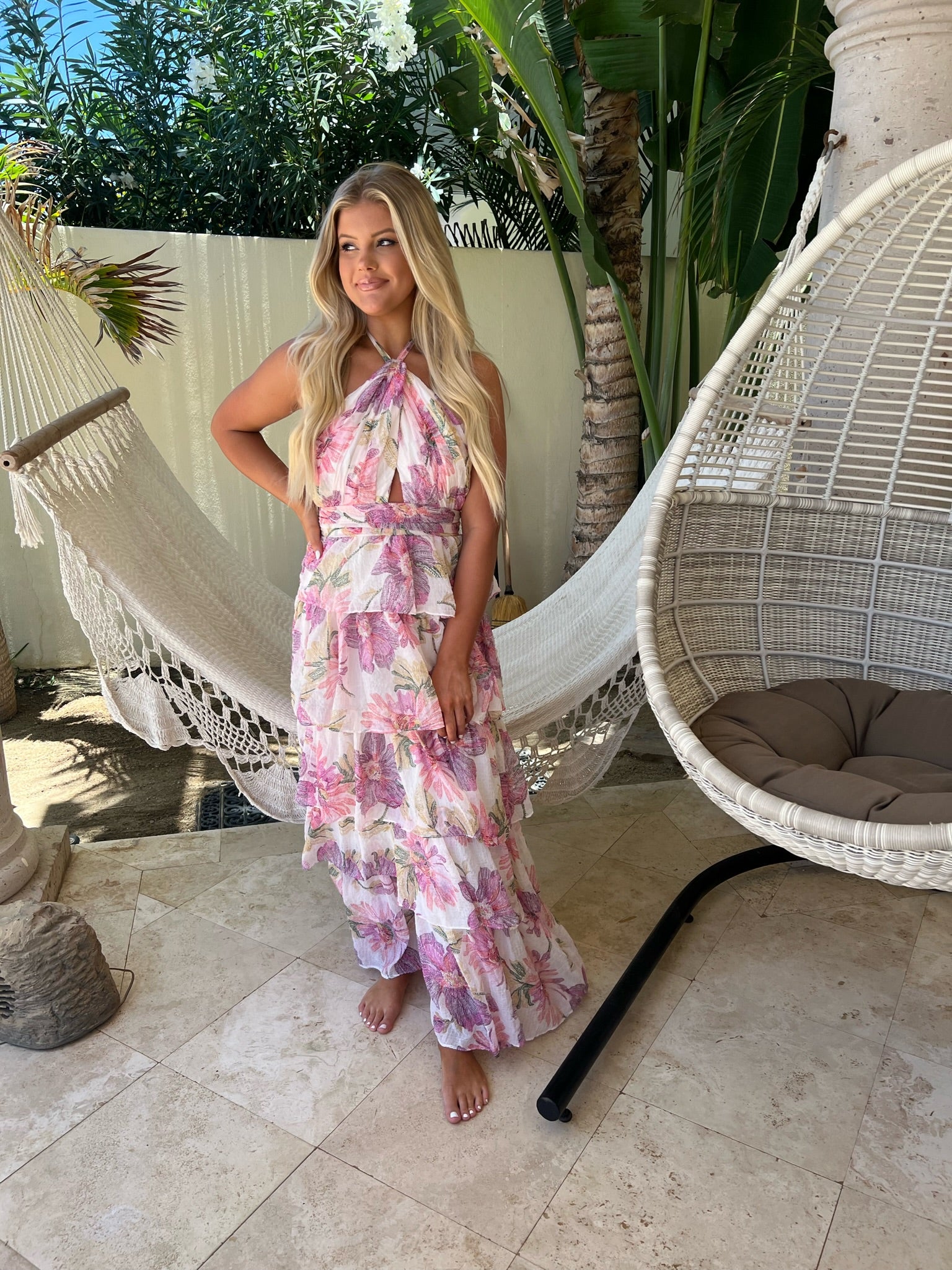 Maya Halter Maxi DressWhite Multi