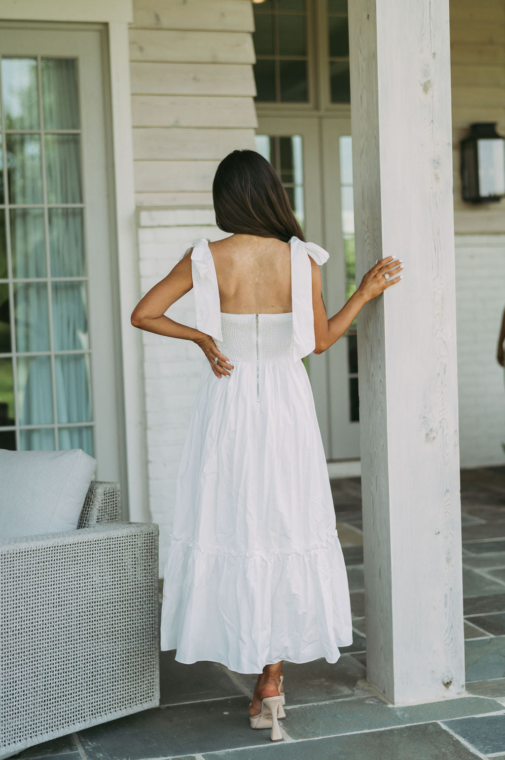 Lorianna Shoulder Tie Dress-White