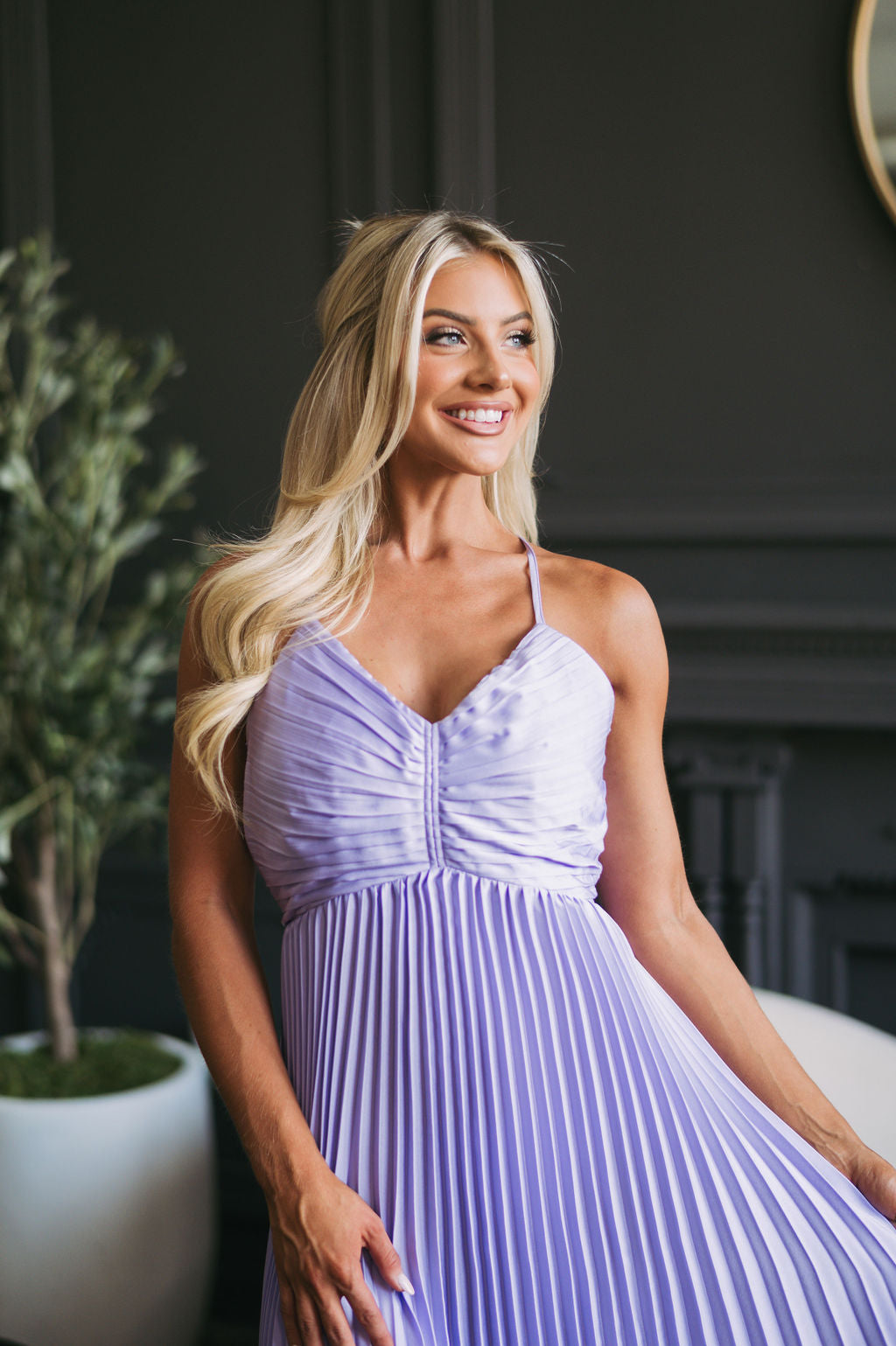 Jenessa Pleated Midi Dress Lilac